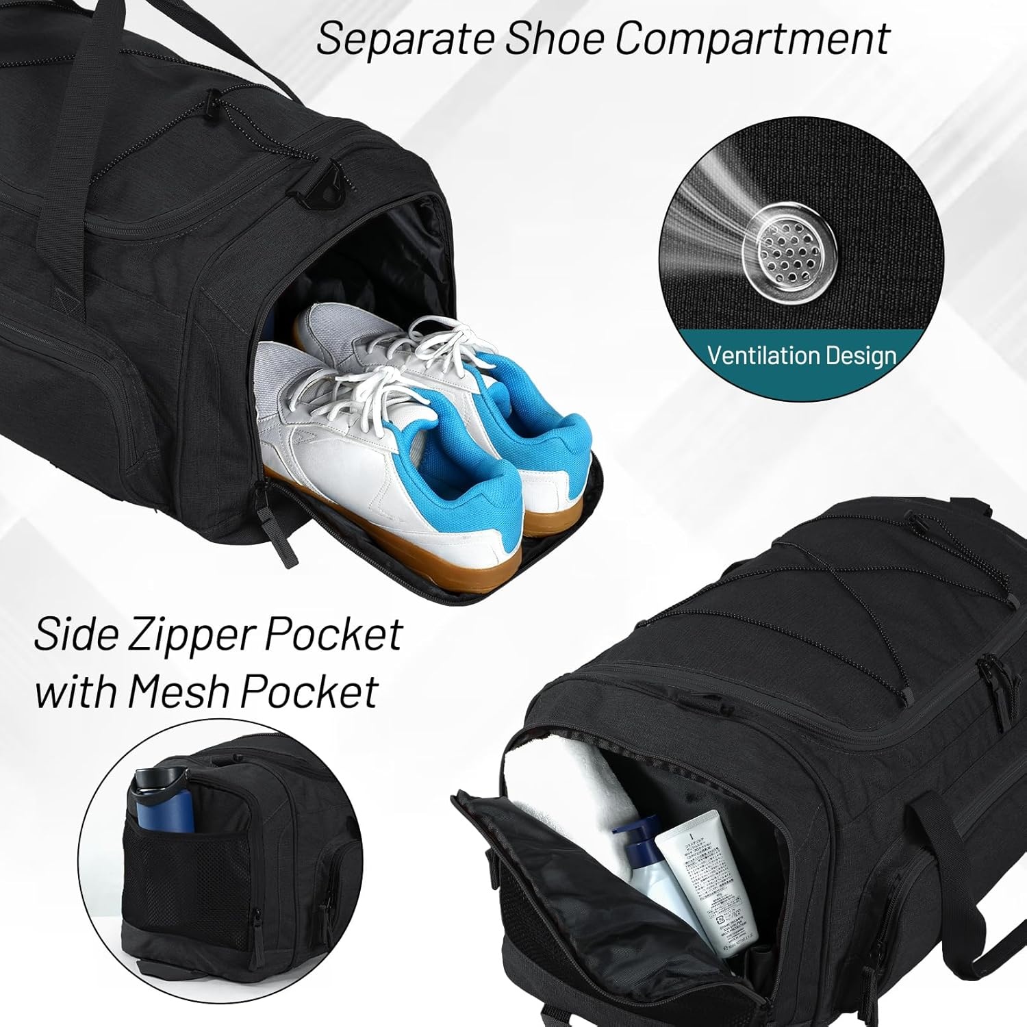 image:imageMIER Large Gym Bag for Men Sports Duffle Bag with Shoe Compartment 60L Lightweight Duffel Bags for Workout Fitness TravelPure Black