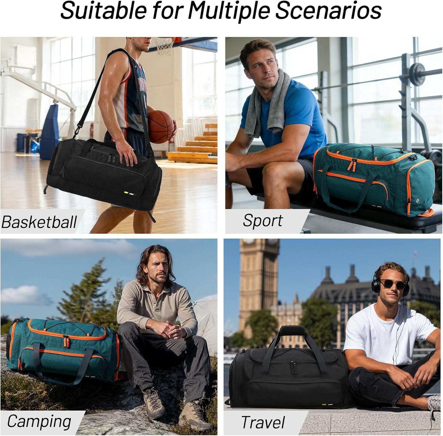 image:imageMIER Large Gym Bag for Men Sports Duffle Bag with Shoe Compartment 60L Lightweight Duffel Bags for Workout Fitness TravelPure Black