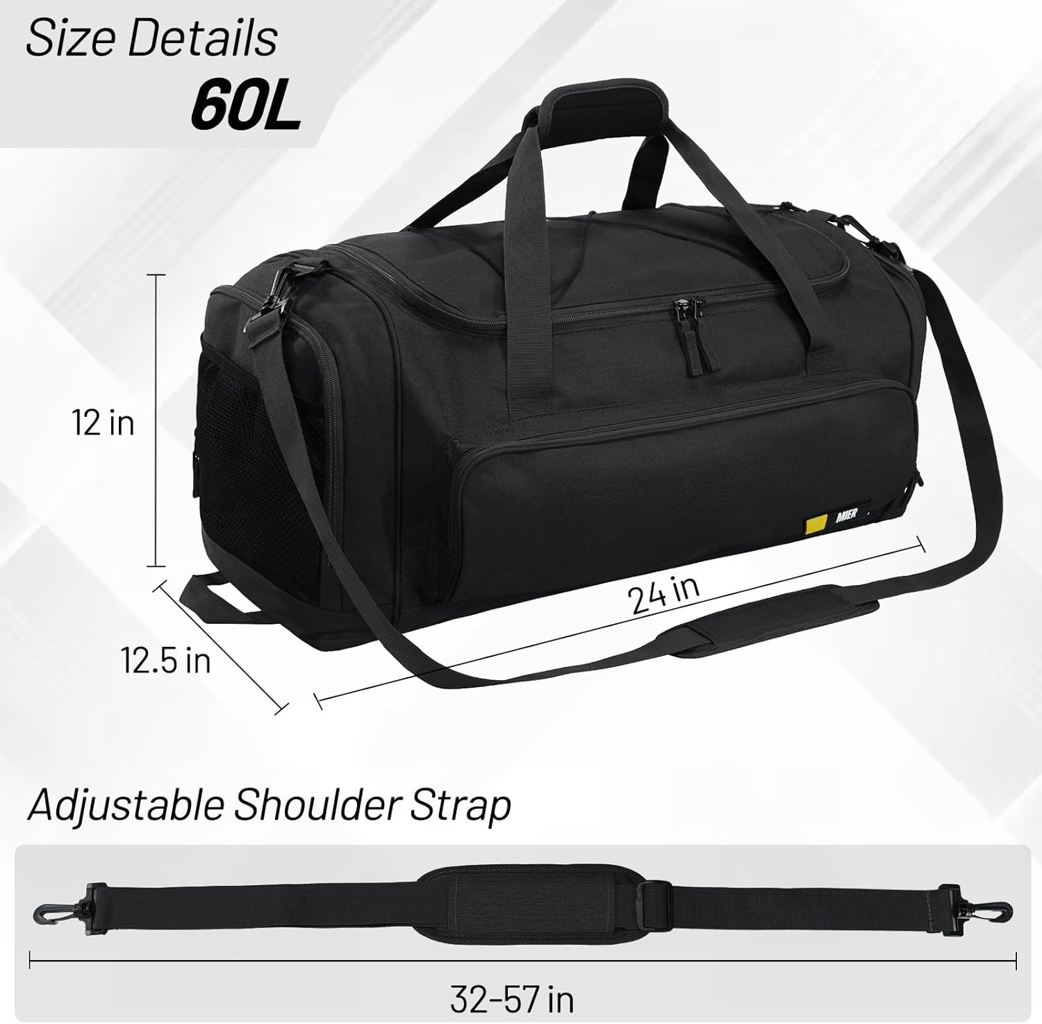 image:imageMIER Large Gym Bag for Men Sports Duffle Bag with Shoe Compartment 60L Lightweight Duffel Bags for Workout Fitness TravelPure Black