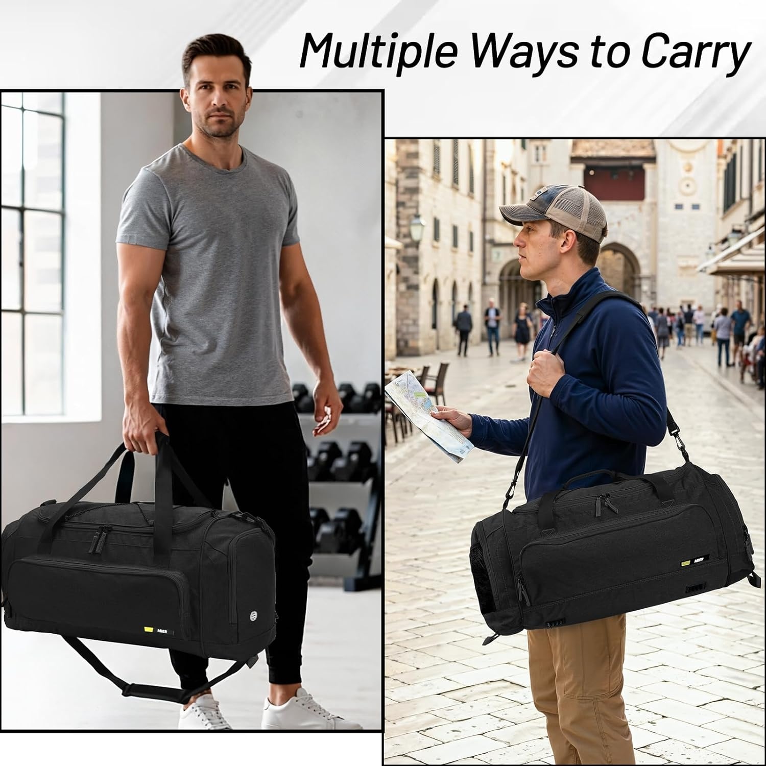 image:imageMIER Large Gym Bag for Men Sports Duffle Bag with Shoe Compartment 60L Lightweight Duffel Bags for Workout Fitness TravelPure Black