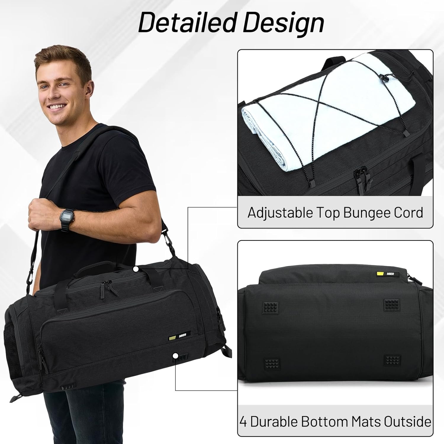 image:imageMIER Large Gym Bag for Men Sports Duffle Bag with Shoe Compartment 60L Lightweight Duffel Bags for Workout Fitness TravelPure Black