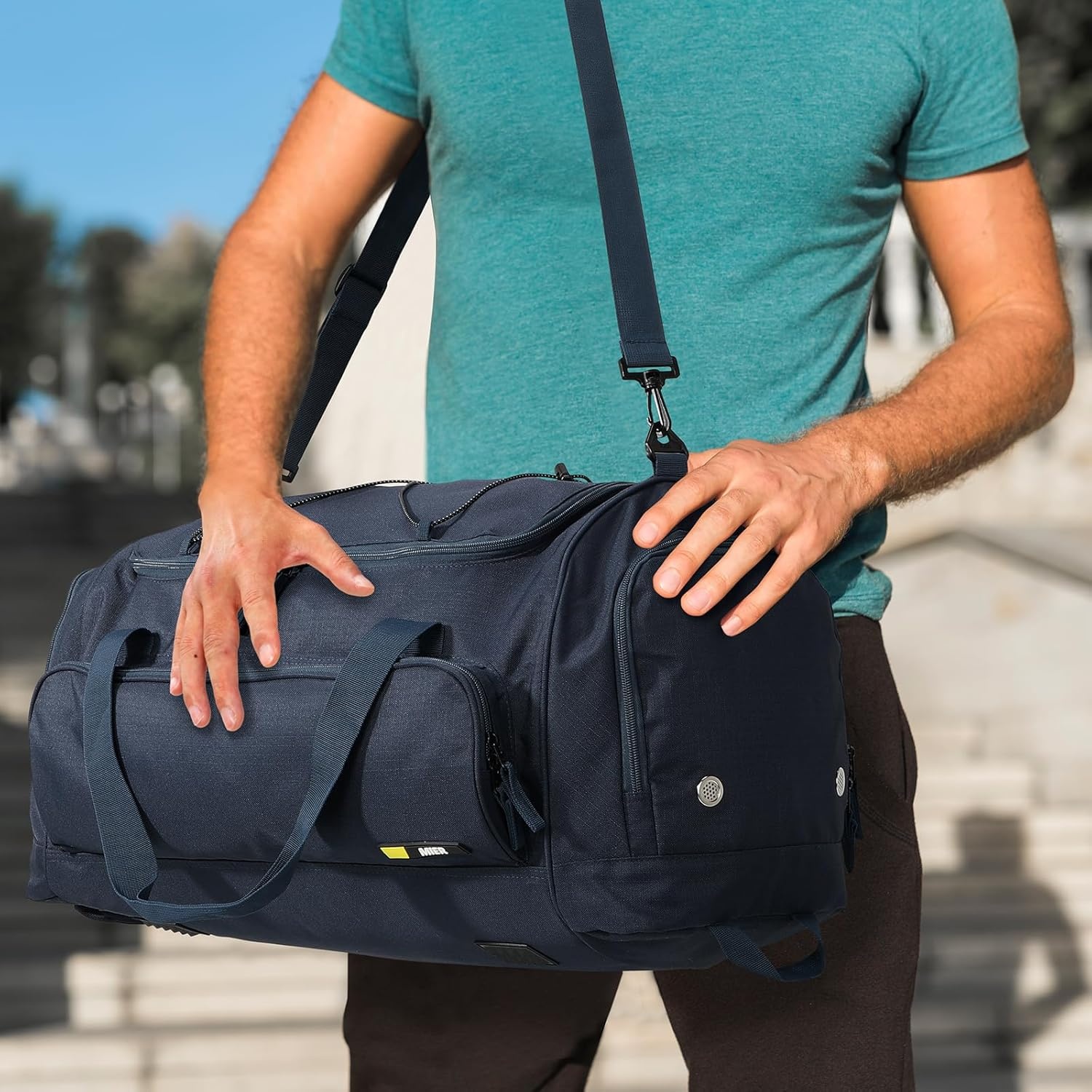 image:imageMIER Large Gym Bag for Men Sports Duffle Bag with Shoe Compartment 60L Lightweight Duffel Bags for Workout Fitness TravelPure Blue
