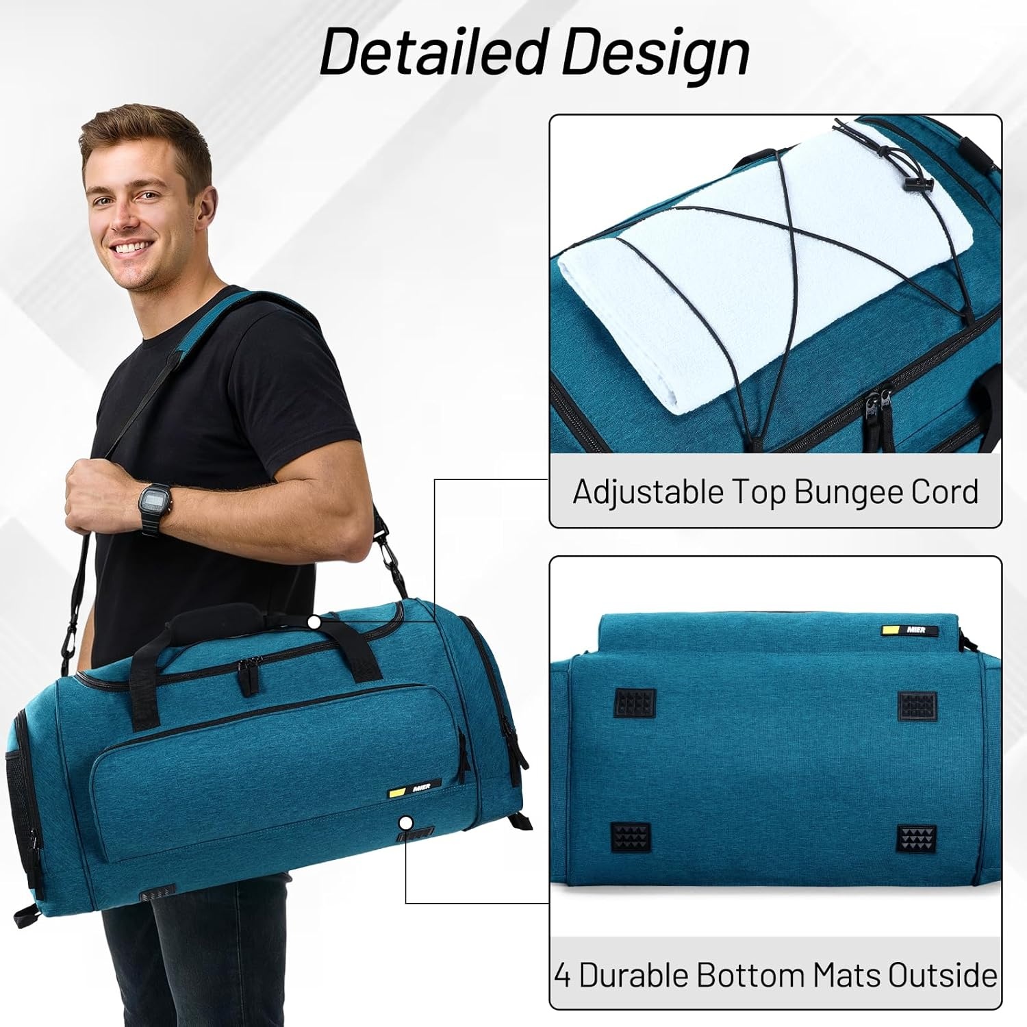 image:imageMIER Large Gym Bag for Men Sports Duffle Bag with Shoe Compartment 60L Lightweight Duffel Bags for Workout Fitness TravelTeal