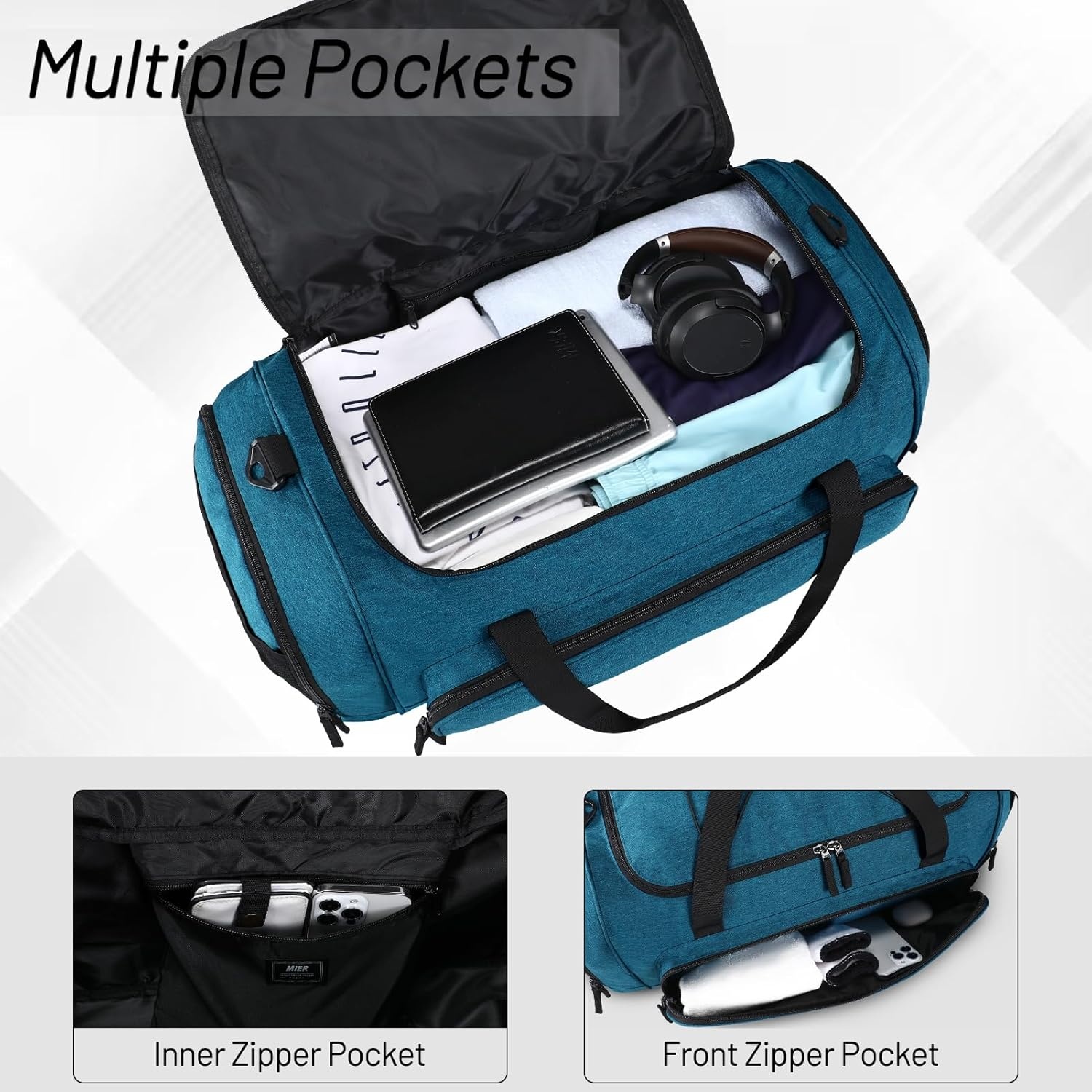image:imageMIER Large Gym Bag for Men Sports Duffle Bag with Shoe Compartment 60L Lightweight Duffel Bags for Workout Fitness TravelTeal