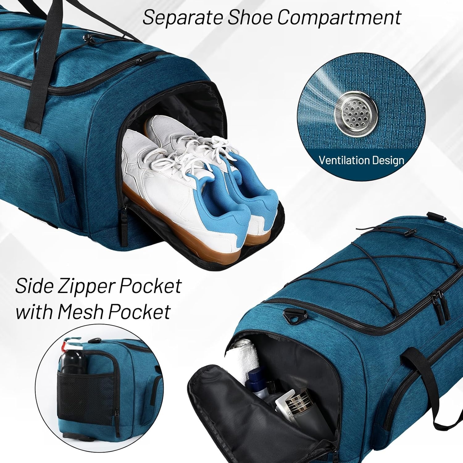image:imageMIER Large Gym Bag for Men Sports Duffle Bag with Shoe Compartment 60L Lightweight Duffel Bags for Workout Fitness TravelTeal