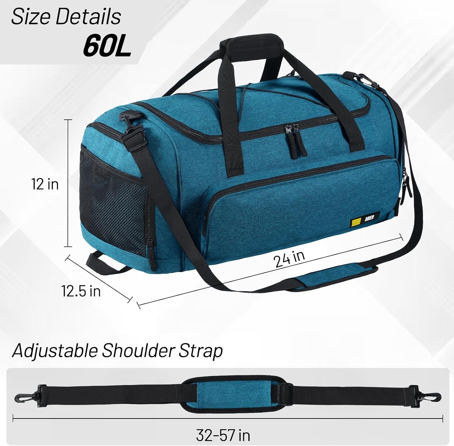 image:imageMIER Large Gym Bag for Men Sports Duffle Bag with Shoe Compartment 60L Lightweight Duffel Bags for Workout Fitness TravelTeal