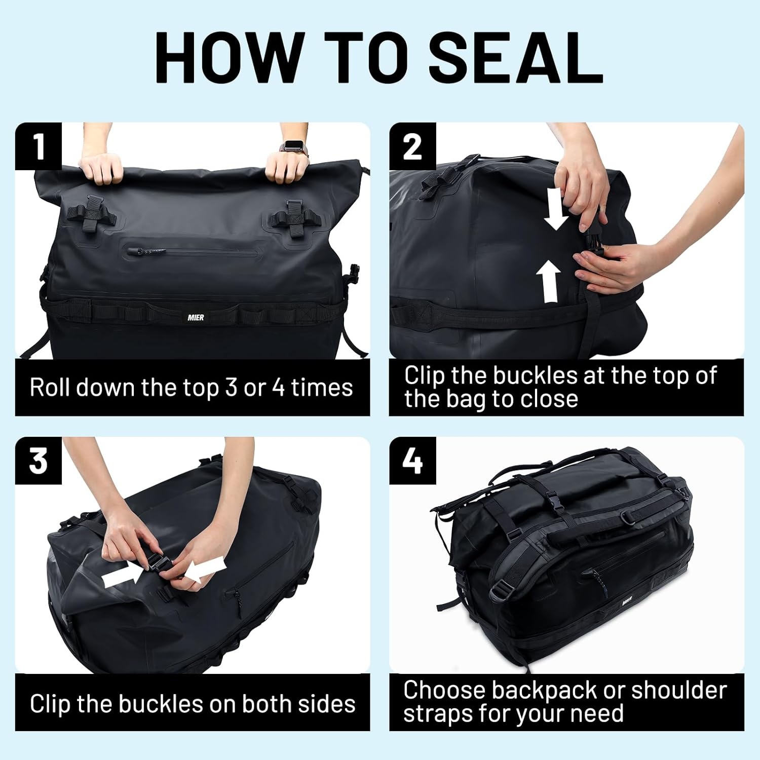 image:imageMIER Waterproof Duffel Bag Motorcycle Dry Bag Backpack Large RollTop Heavy Duty Dry Duffle Bags for Kayaking Camping Boating Gym Beach Cruise Ship 60L80LBlack