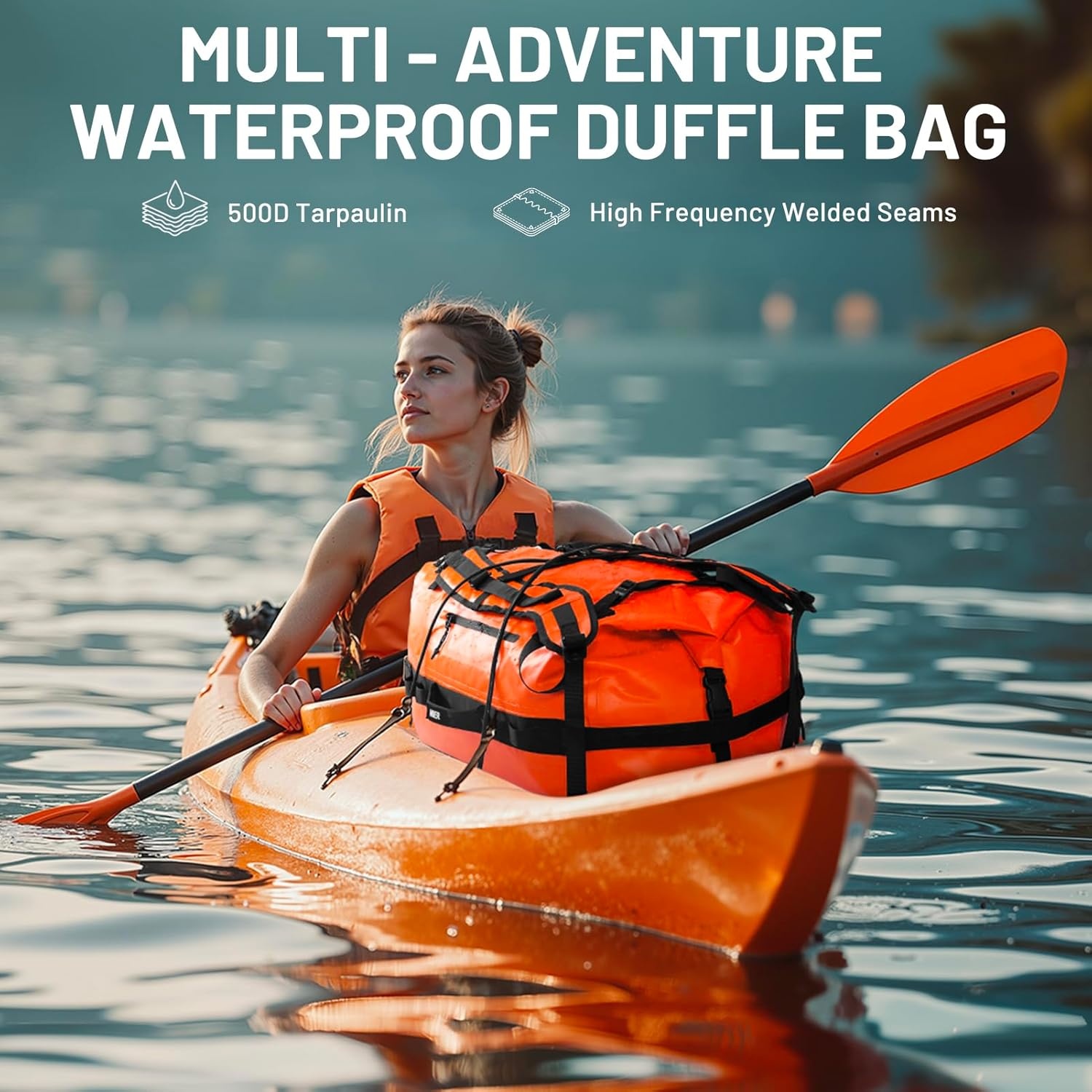 image:imageMIER Waterproof Duffel Bag Motorcycle Dry Bag Backpack Large RollTop Heavy Duty Dry Duffle Bags for Kayaking Camping Boating Gym Beach Cruise Ship 60L80LOrange