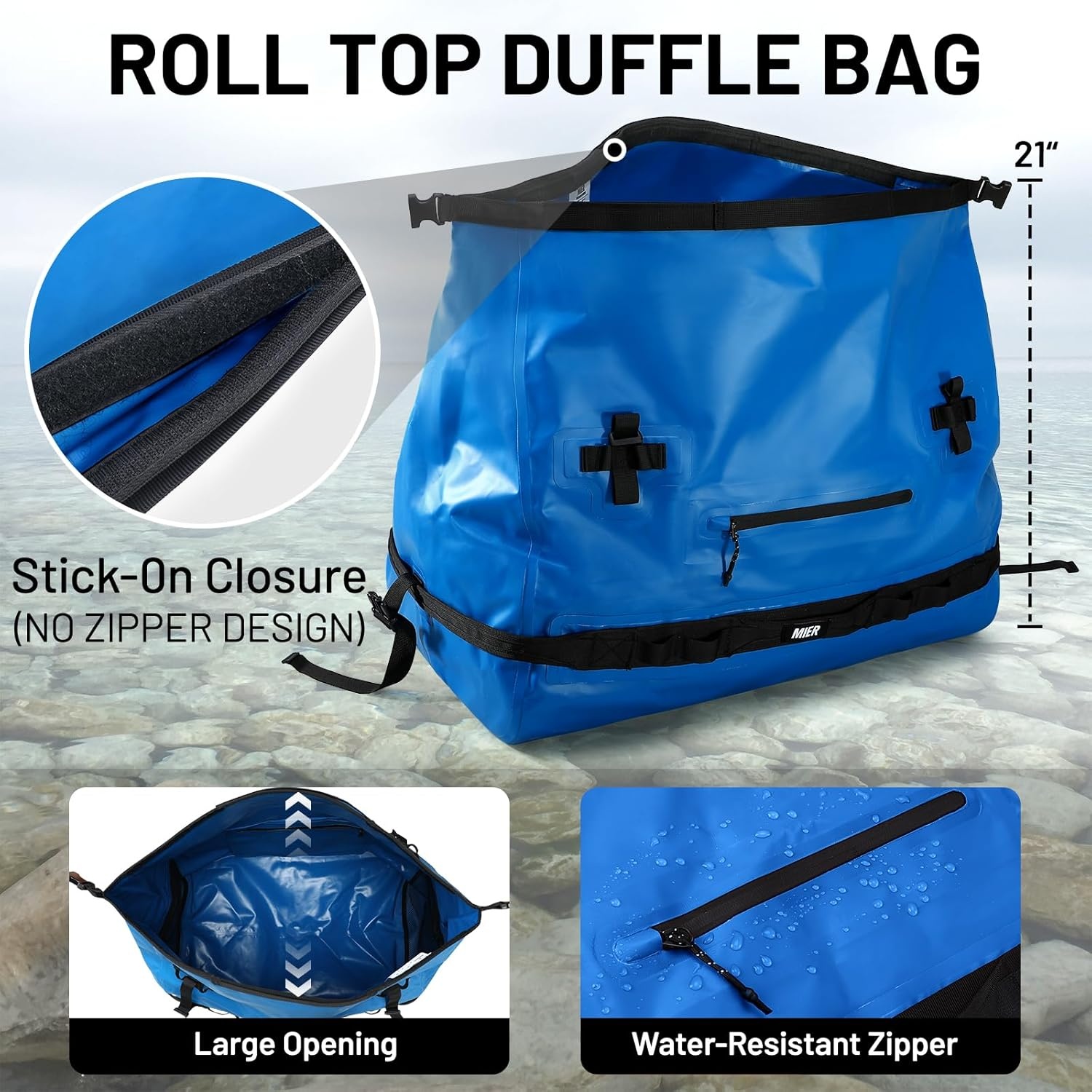 image:imageMIER Waterproof Duffel Bag Motorcycle Dry Bag Backpack Large RollTop Heavy Duty Dry Duffle Bags for Kayaking Camping Boating Gym Beach Cruise Ship 60L80LDark Blue