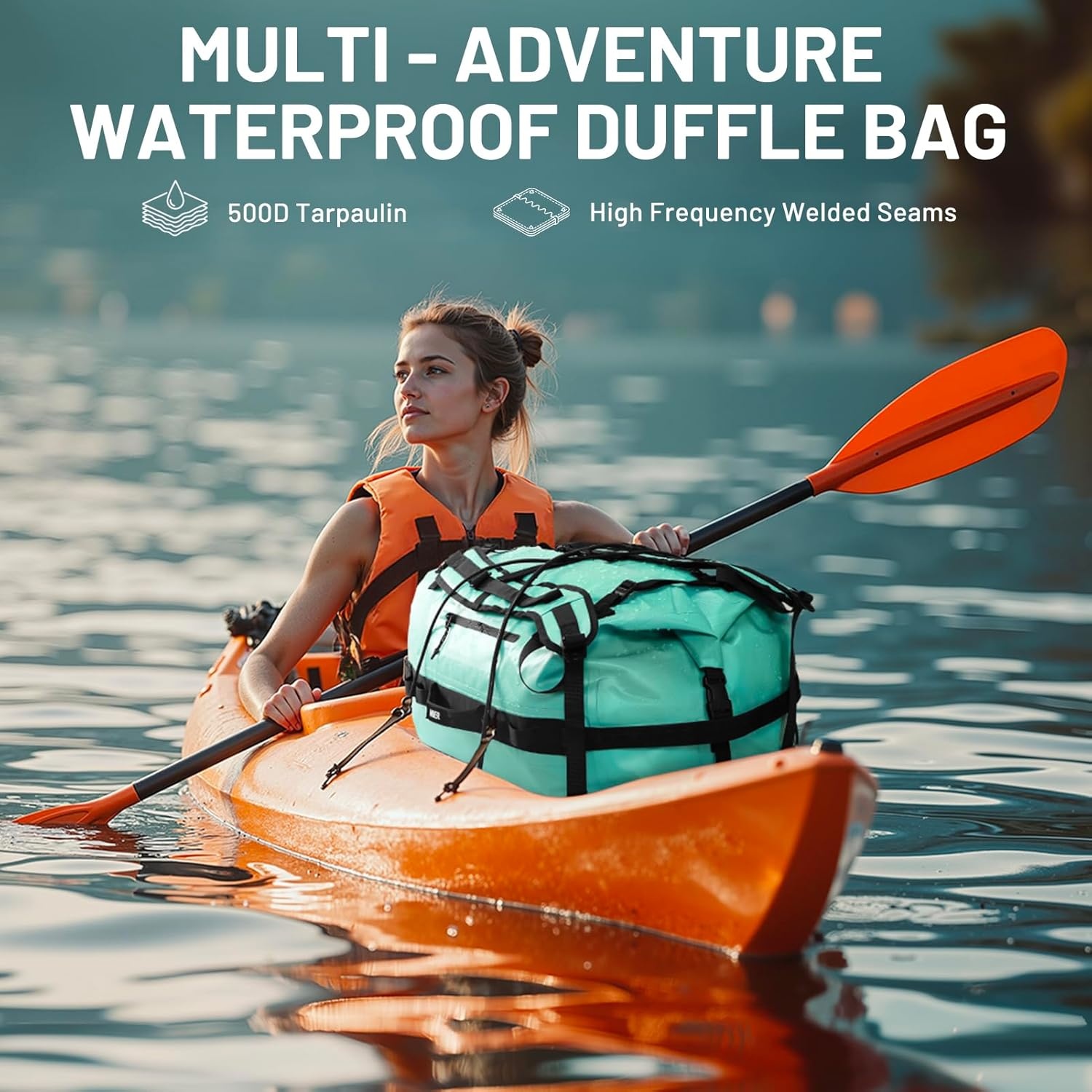 image:imageMIER Waterproof Duffel Bag Motorcycle Dry Bag Backpack Large RollTop Heavy Duty Dry Duffle Bags for Kayaking Camping Boating Gym Beach Cruise Ship 60L80LGreen