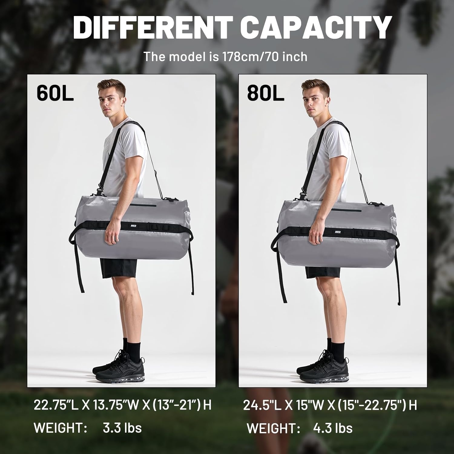 image:imageMIER Waterproof Duffel Bag Motorcycle Dry Bag Backpack Large RollTop Heavy Duty Dry Duffle Bags for Kayaking Camping Boating Gym Beach Cruise Ship 60L80LGray