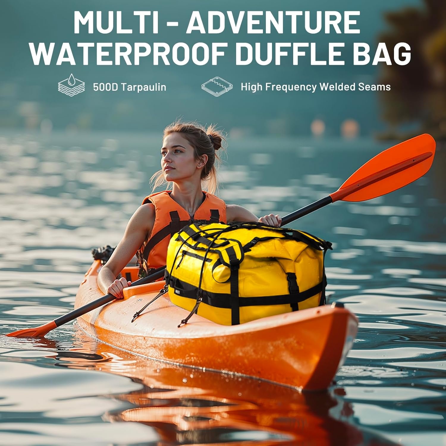 image:imageMIER Waterproof Duffel Bag Motorcycle Dry Bag Backpack Large RollTop Heavy Duty Dry Duffle Bags for Kayaking Camping Boating Gym Beach Cruise Ship 60L80LYellow