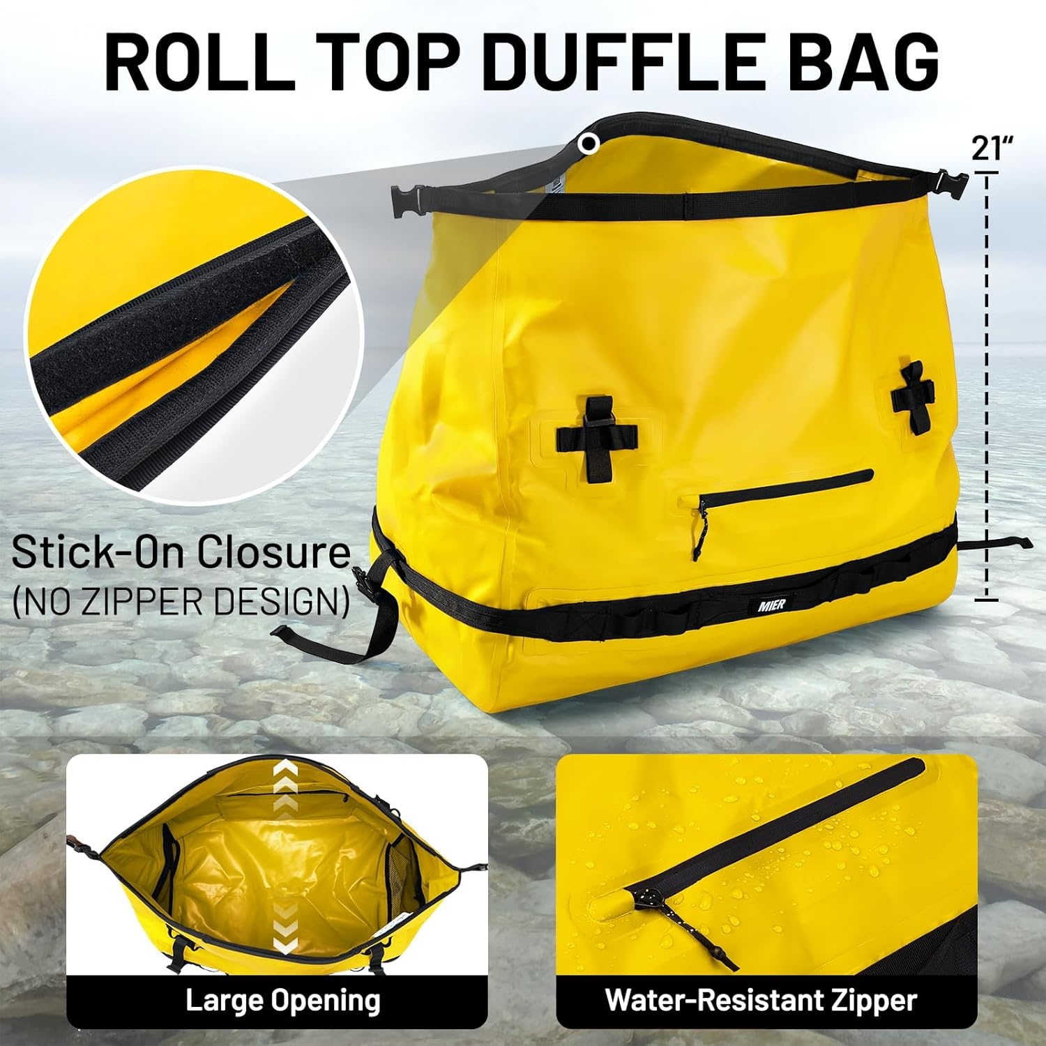 image:imageMIER Waterproof Duffel Bag Motorcycle Dry Bag Backpack Large RollTop Heavy Duty Dry Duffle Bags for Kayaking Camping Boating Gym Beach Cruise Ship 60L80LYellow