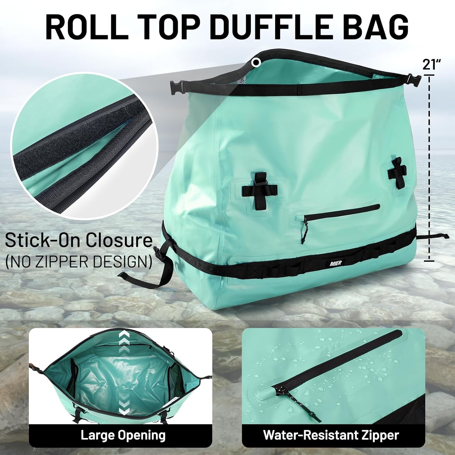 image:imageMIER Waterproof Duffel Bag Motorcycle Dry Bag Backpack Large RollTop Heavy Duty Dry Duffle Bags for Kayaking Camping Boating Gym Beach Cruise Ship 60L80LGreen