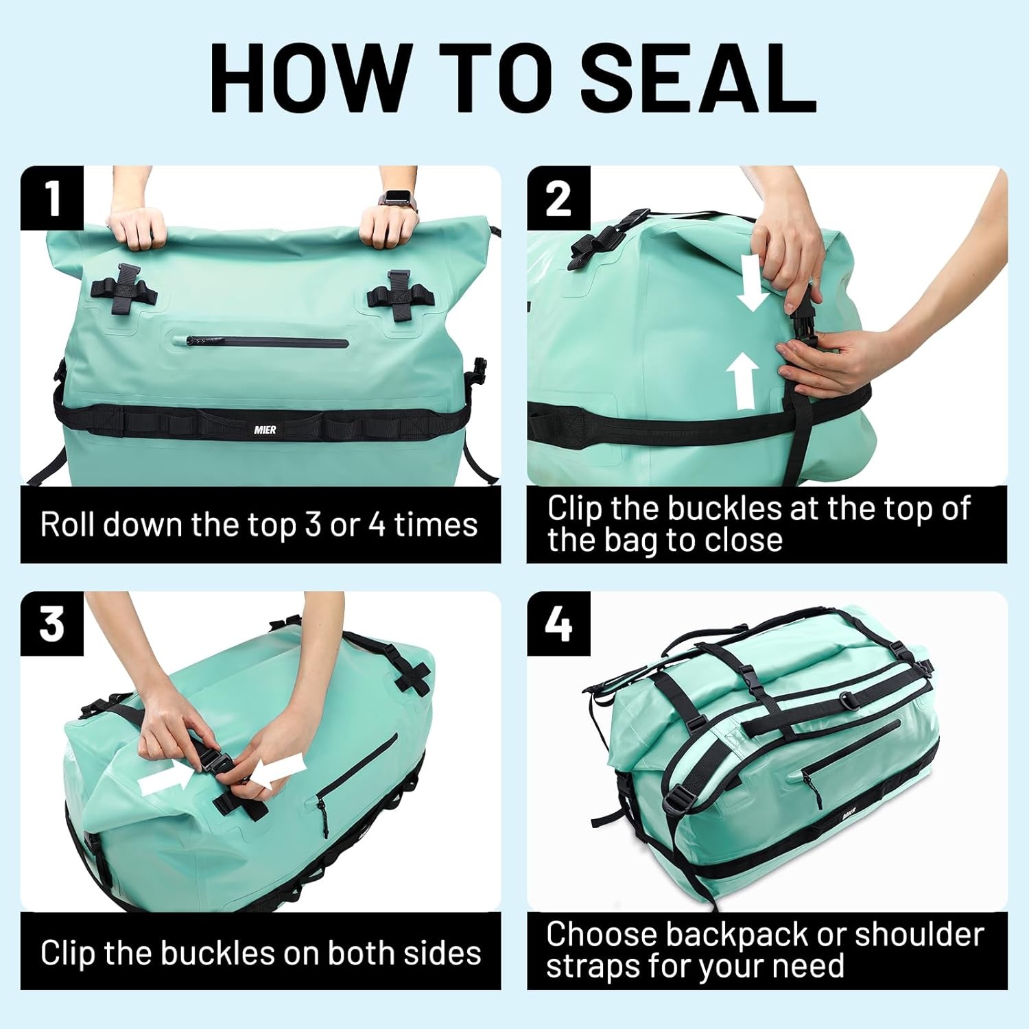 image:imageMIER Waterproof Duffel Bag Motorcycle Dry Bag Backpack Large RollTop Heavy Duty Dry Duffle Bags for Kayaking Camping Boating Gym Beach Cruise Ship 60L80LGreen