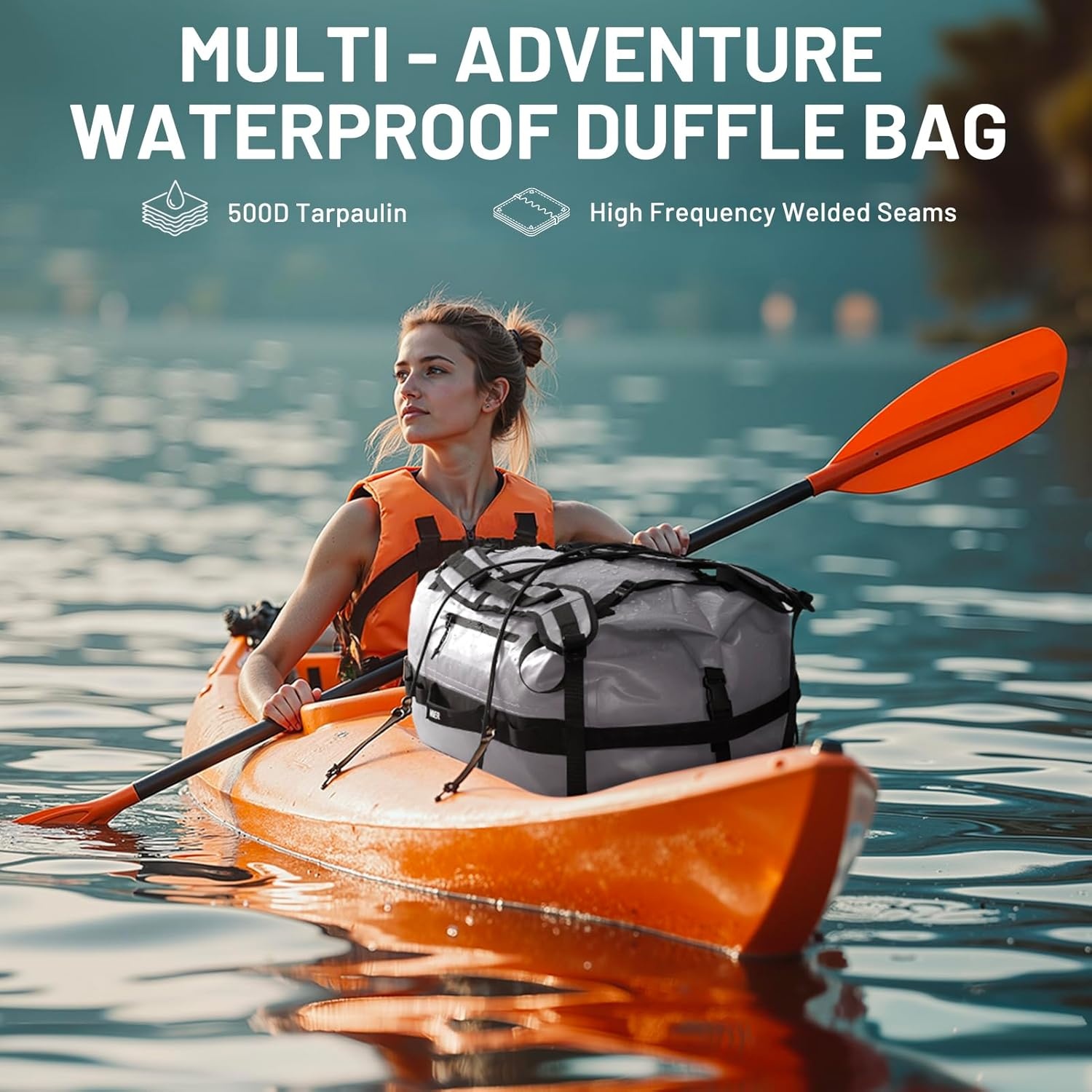 image:imageMIER Waterproof Duffel Bag Motorcycle Dry Bag Backpack Large RollTop Heavy Duty Dry Duffle Bags for Kayaking Camping Boating Gym Beach Cruise Ship 60L80LGray