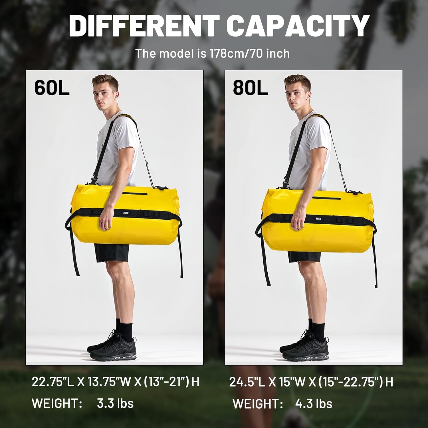 image:imageMIER Waterproof Duffel Bag Motorcycle Dry Bag Backpack Large RollTop Heavy Duty Dry Duffle Bags for Kayaking Camping Boating Gym Beach Cruise Ship 60L80LYellow