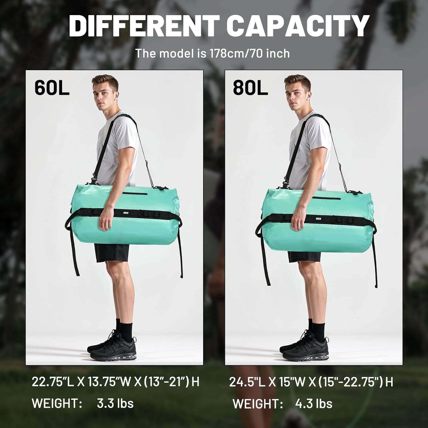 image:imageMIER Waterproof Duffel Bag Motorcycle Dry Bag Backpack Large RollTop Heavy Duty Dry Duffle Bags for Kayaking Camping Boating Gym Beach Cruise Ship 60L80LGreen