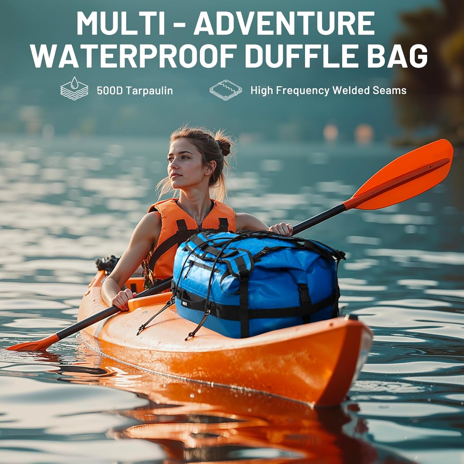 image:imageMIER Waterproof Duffel Bag Motorcycle Dry Bag Backpack Large RollTop Heavy Duty Dry Duffle Bags for Kayaking Camping Boating Gym Beach Cruise Ship 60L80LDark Blue