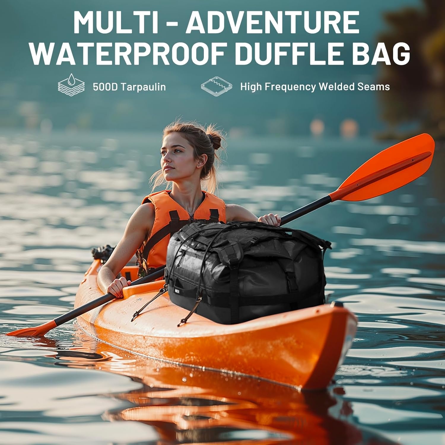 image:imageMIER Waterproof Duffel Bag Motorcycle Dry Bag Backpack Large RollTop Heavy Duty Dry Duffle Bags for Kayaking Camping Boating Gym Beach Cruise Ship 60L80LBlack