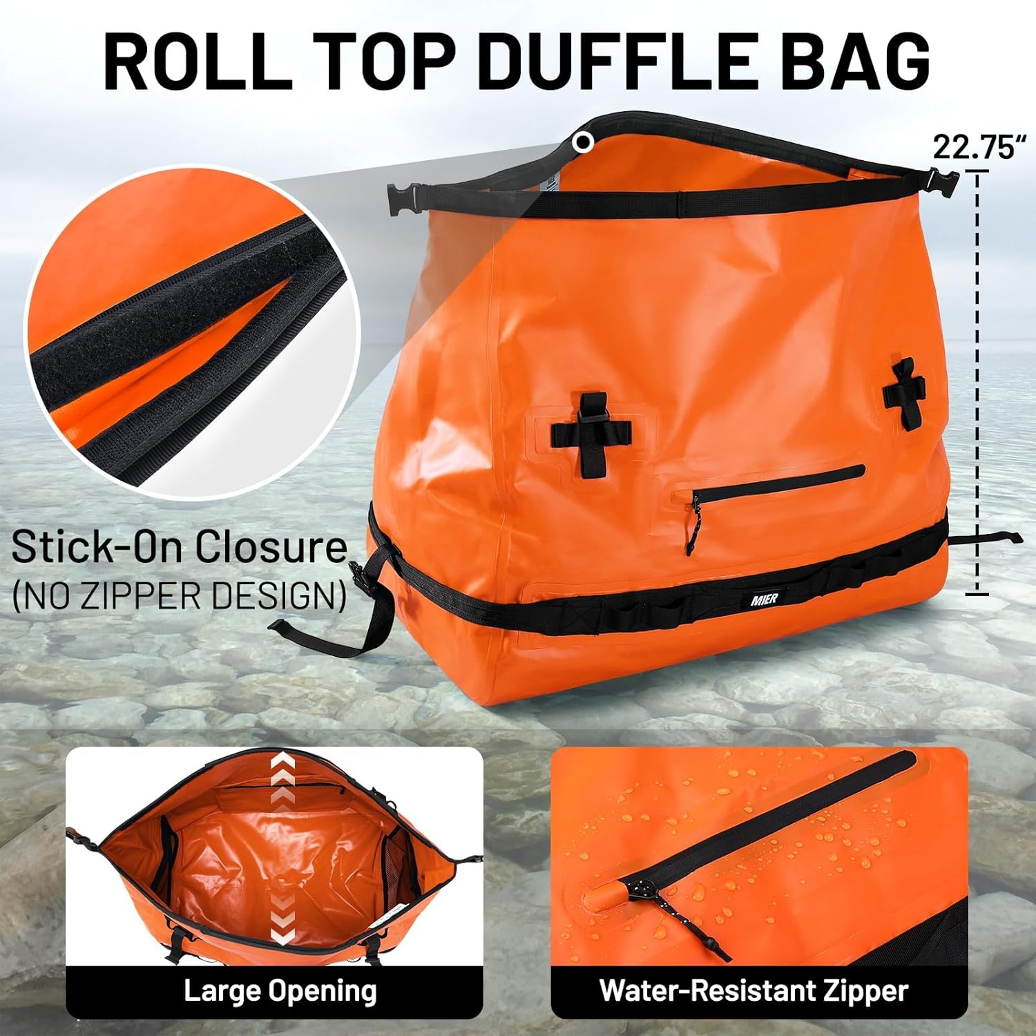 image:imageMIER Waterproof Duffel Bag Motorcycle Dry Bag Backpack Large RollTop Heavy Duty Dry Duffle Bags for Kayaking Camping Boating Gym Beach Cruise Ship 60L80LOrange