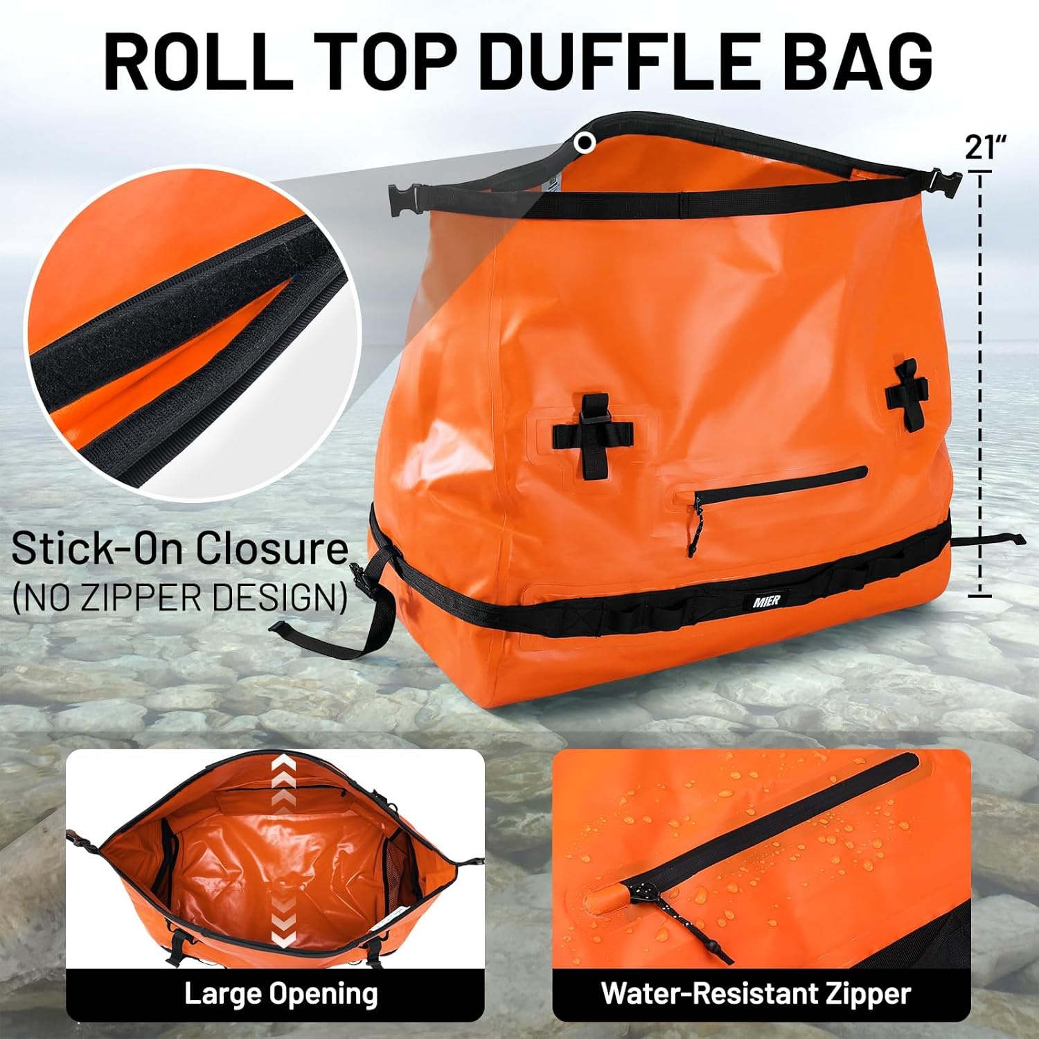 image:imageMIER Waterproof Duffel Bag Motorcycle Dry Bag Backpack Large RollTop Heavy Duty Dry Duffle Bags for Kayaking Camping Boating Gym Beach Cruise Ship 60L80LOrange