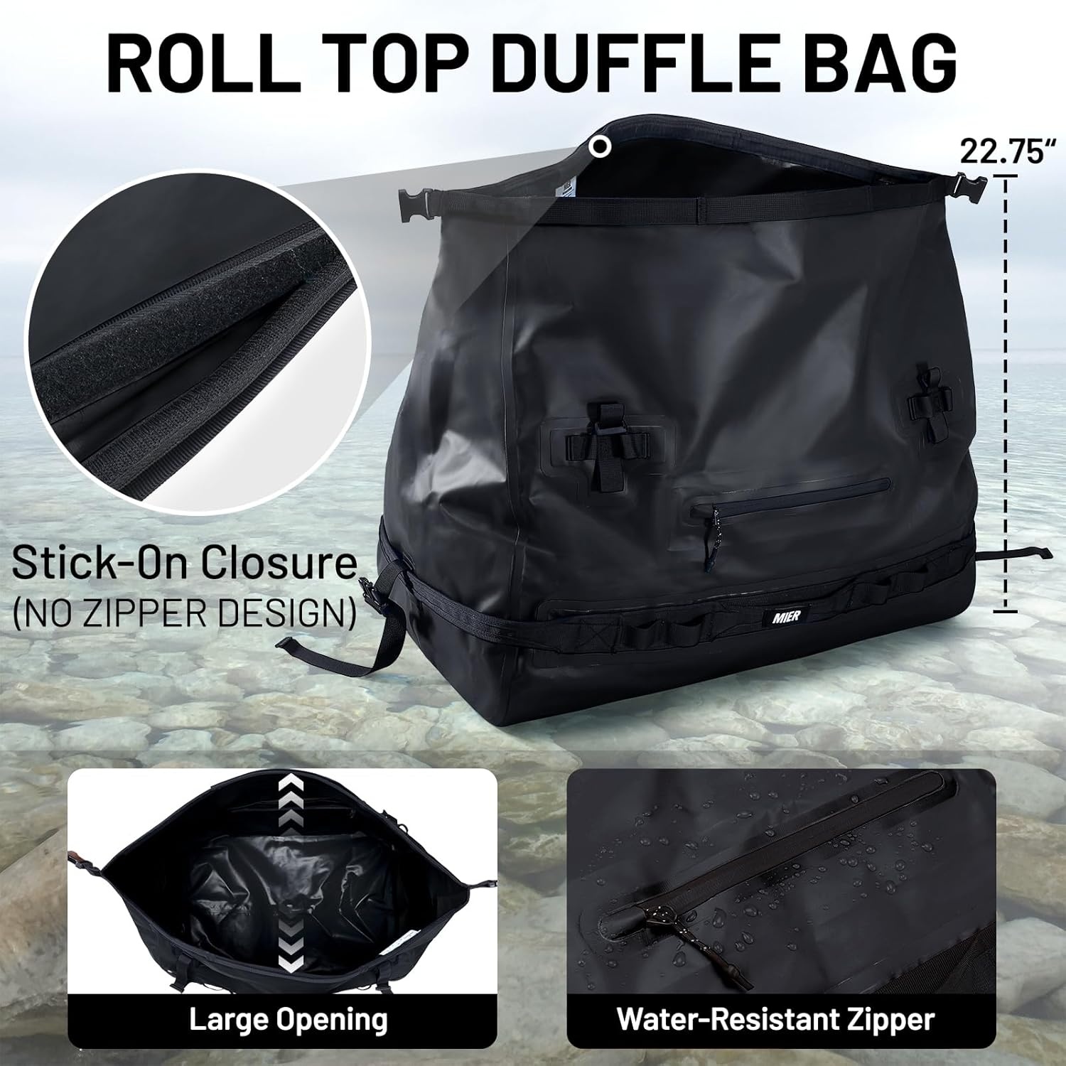 image:imageMIER Waterproof Duffel Bag Motorcycle Dry Bag Backpack Large RollTop Heavy Duty Dry Duffle Bags for Kayaking Camping Boating Gym Beach Cruise Ship 60L80LBlack