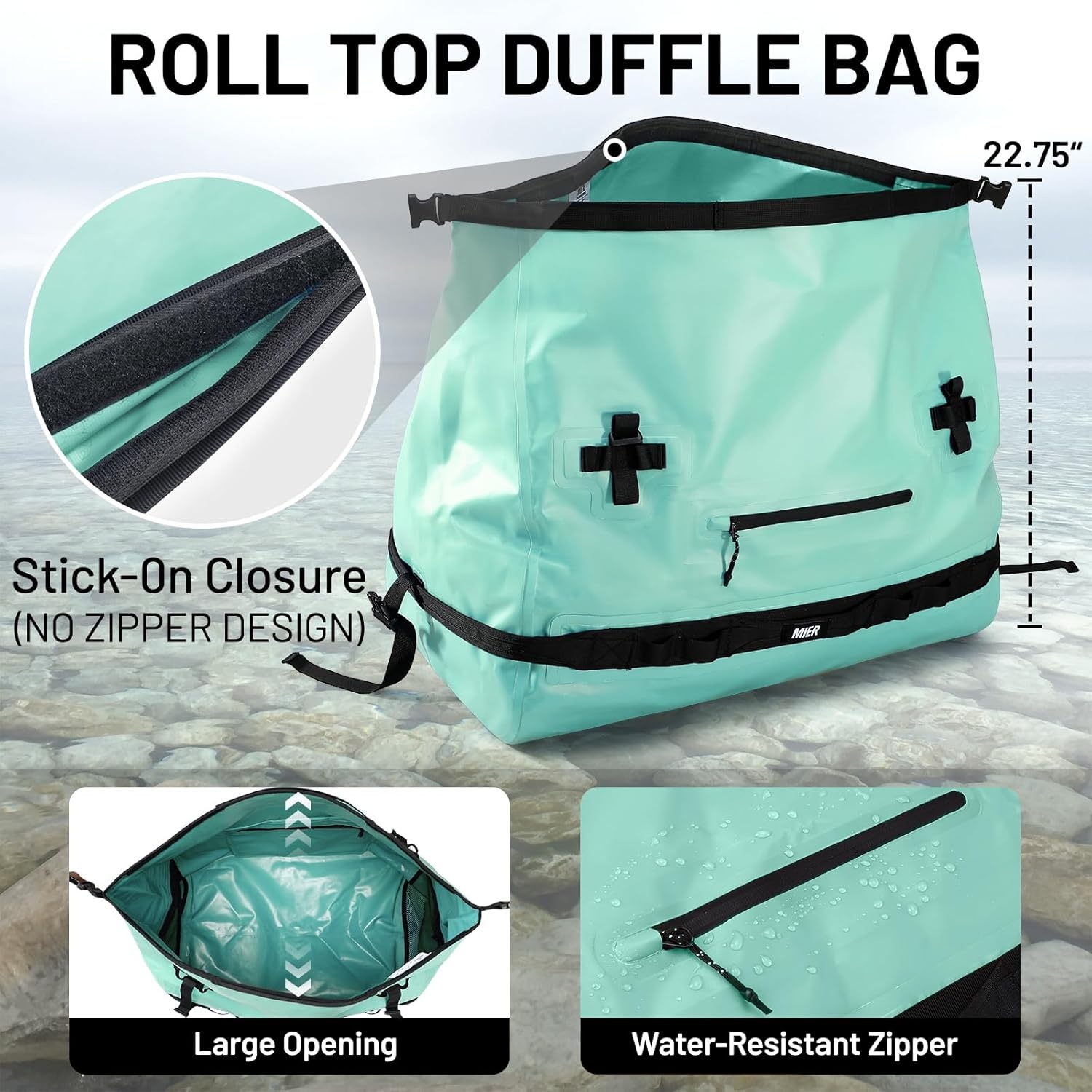 image:imageMIER Waterproof Duffel Bag Motorcycle Dry Bag Backpack Large RollTop Heavy Duty Dry Duffle Bags for Kayaking Camping Boating Gym Beach Cruise Ship 60L80LGreen