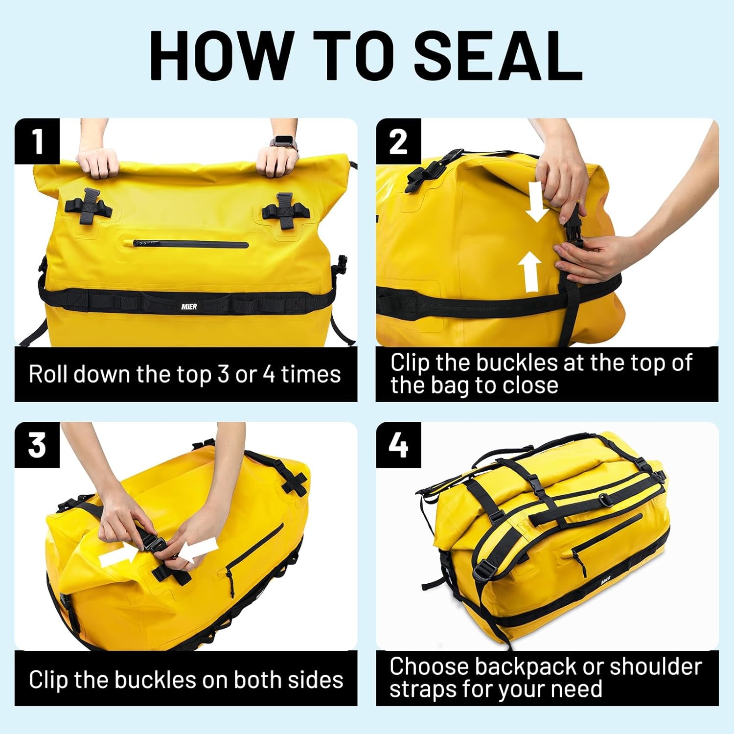 image:imageMIER Waterproof Duffel Bag Motorcycle Dry Bag Backpack Large RollTop Heavy Duty Dry Duffle Bags for Kayaking Camping Boating Gym Beach Cruise Ship 60L80LYellow