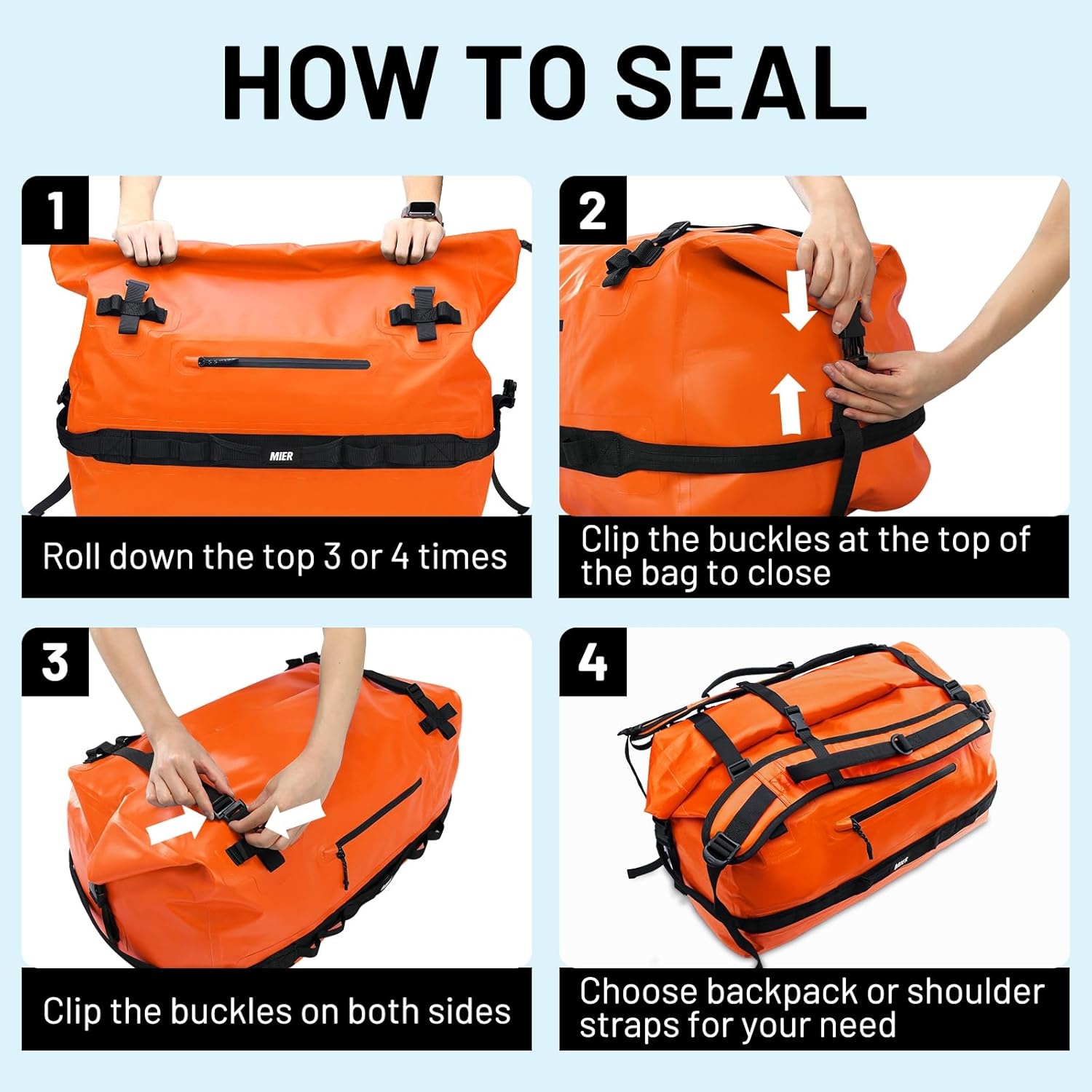 image:imageMIER Waterproof Duffel Bag Motorcycle Dry Bag Backpack Large RollTop Heavy Duty Dry Duffle Bags for Kayaking Camping Boating Gym Beach Cruise Ship 60L80LOrange