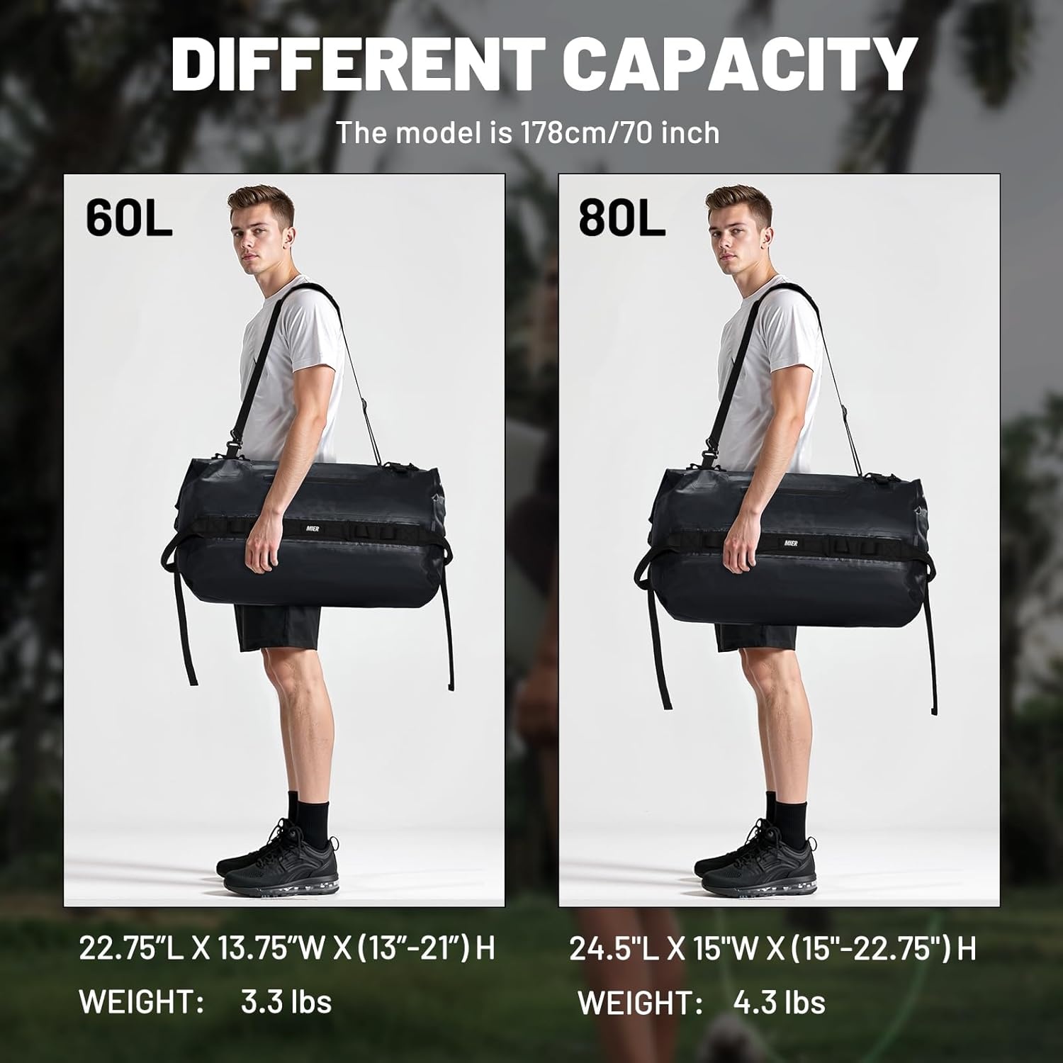 image:imageMIER Waterproof Duffel Bag Motorcycle Dry Bag Backpack Large RollTop Heavy Duty Dry Duffle Bags for Kayaking Camping Boating Gym Beach Cruise Ship 60L80LBlack