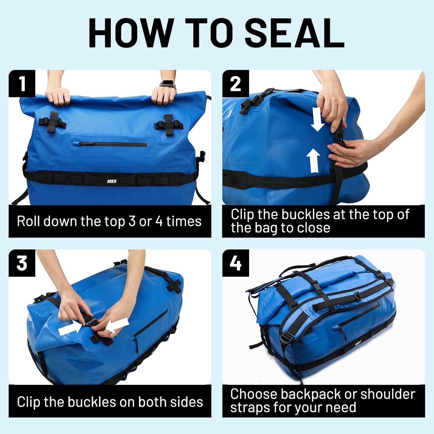 image:imageMIER Waterproof Duffel Bag Motorcycle Dry Bag Backpack Large RollTop Heavy Duty Dry Duffle Bags for Kayaking Camping Boating Gym Beach Cruise Ship 60L80LDark Blue