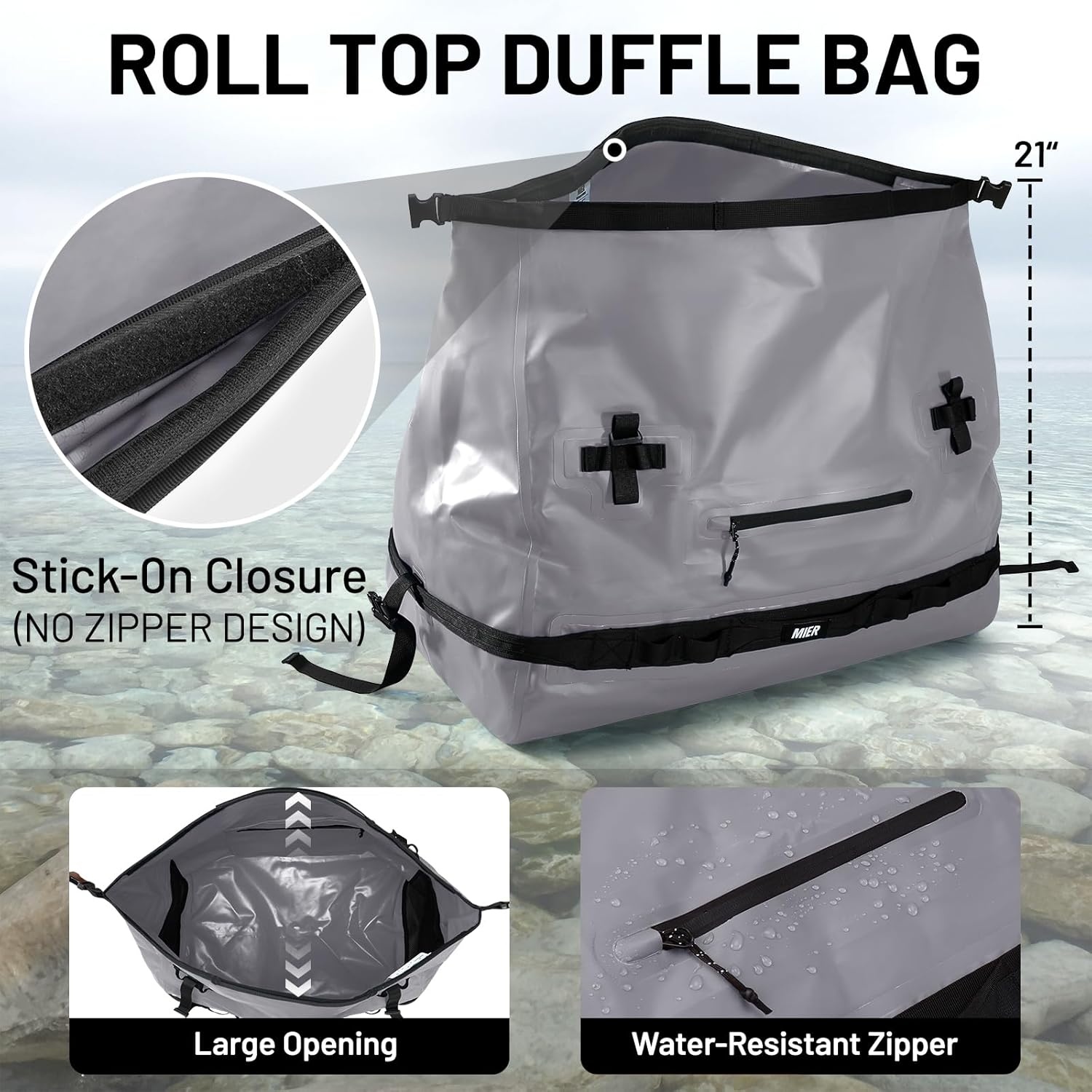 image:imageMIER Waterproof Duffel Bag Motorcycle Dry Bag Backpack Large RollTop Heavy Duty Dry Duffle Bags for Kayaking Camping Boating Gym Beach Cruise Ship 60L80LGray