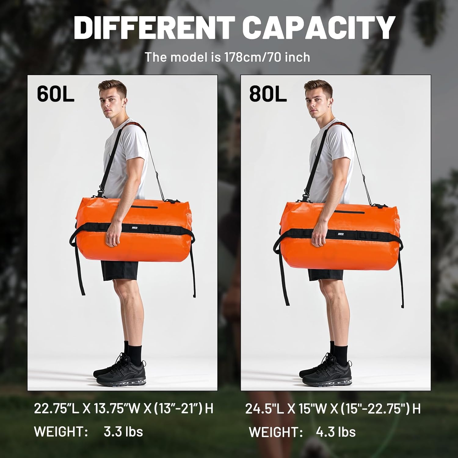 image:imageMIER Waterproof Duffel Bag Motorcycle Dry Bag Backpack Large RollTop Heavy Duty Dry Duffle Bags for Kayaking Camping Boating Gym Beach Cruise Ship 60L80LOrange