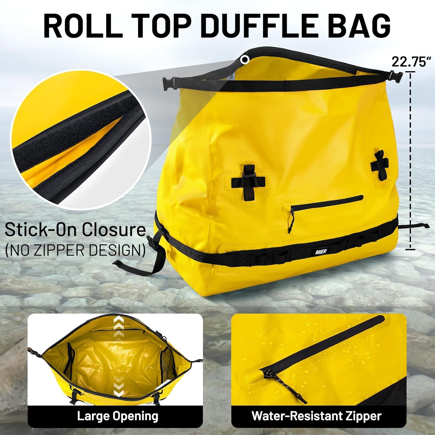 image:imageMIER Waterproof Duffel Bag Motorcycle Dry Bag Backpack Large RollTop Heavy Duty Dry Duffle Bags for Kayaking Camping Boating Gym Beach Cruise Ship 60L80LYellow