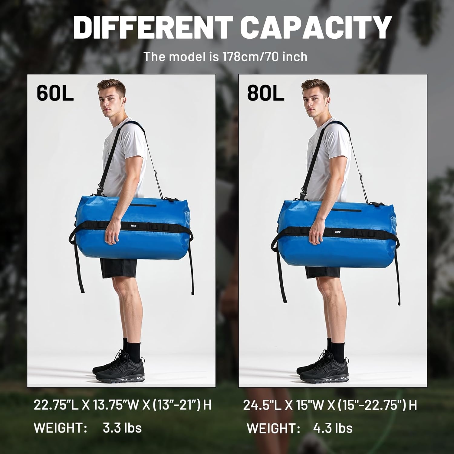 image:imageMIER Waterproof Duffel Bag Motorcycle Dry Bag Backpack Large RollTop Heavy Duty Dry Duffle Bags for Kayaking Camping Boating Gym Beach Cruise Ship 60L80LDark Blue