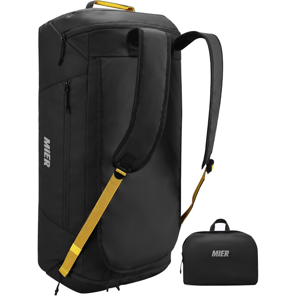 image:imageMIER Foldable Travel Duffle Backpack Lightweight Large Duffel Bag with Shoes Compartment for Traveling Camping Hiking Weekender for Men Women Water amp Wear Resistant 60L Black
