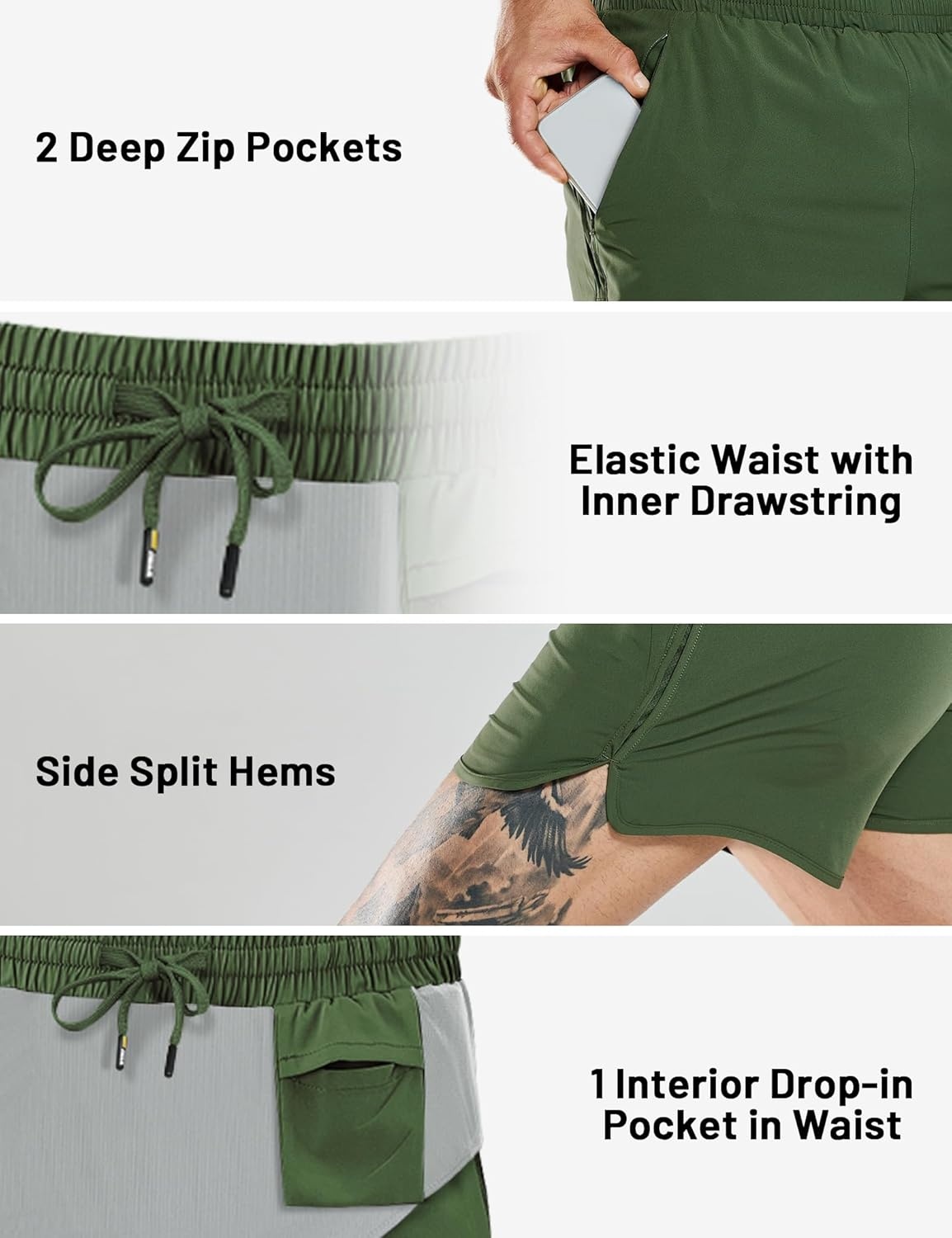 image:imageMIER Mens 3 Inches Quick Dry Running Shorts Liner Lightweight Water Resistant Athletic Workout Lined ShortsArmy Green 3 Inch