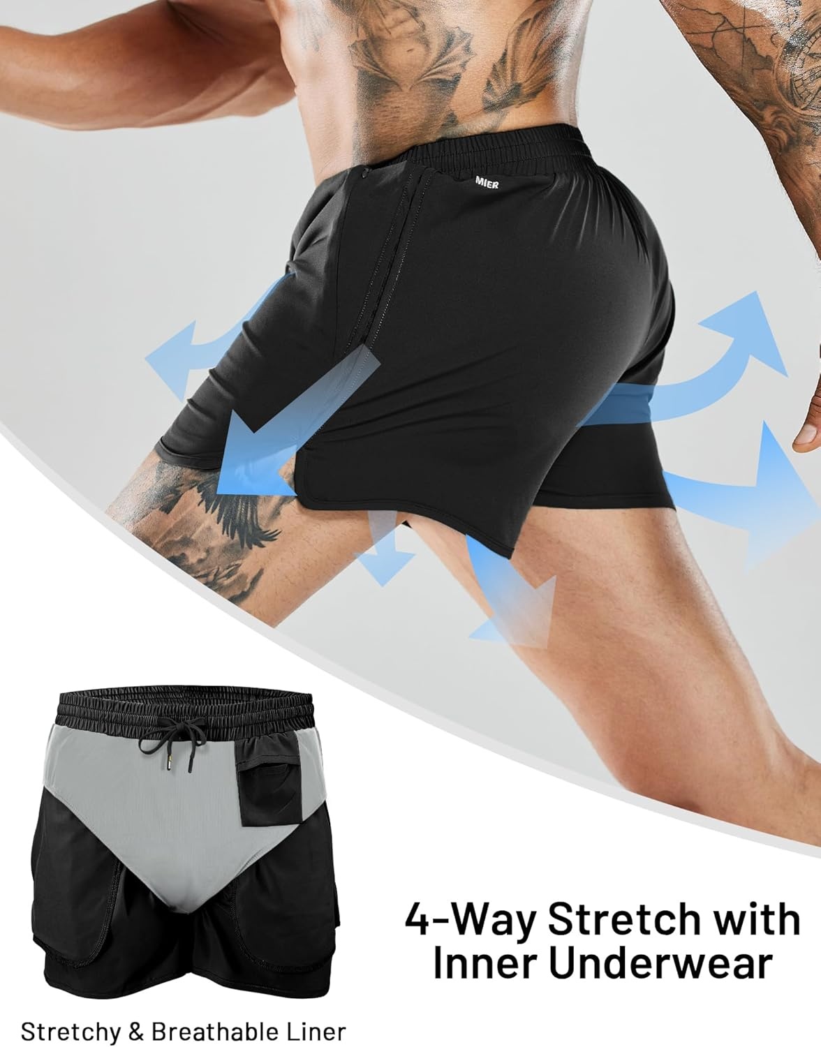 image:imageMIER Mens 3 Inches Quick Dry Running Shorts Liner Lightweight Water Resistant Athletic Workout Lined ShortsBlack 3 Inch