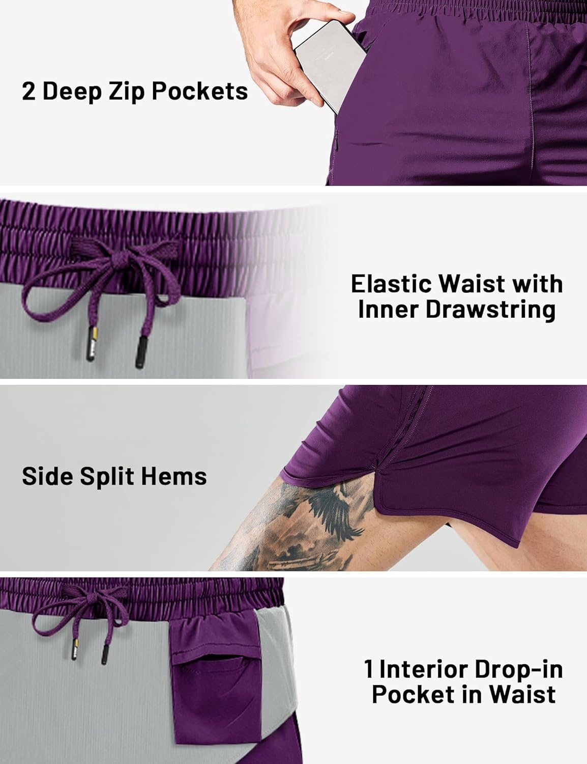 image:imageMIER Mens 3 Inches Quick Dry Running Shorts Liner Lightweight Water Resistant Athletic Workout Lined ShortsDark Purple