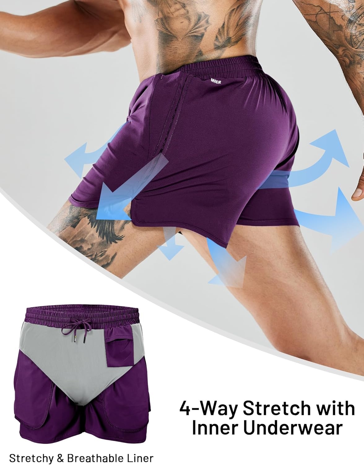 image:imageMIER Mens 3 Inches Quick Dry Running Shorts Liner Lightweight Water Resistant Athletic Workout Lined ShortsDark Purple