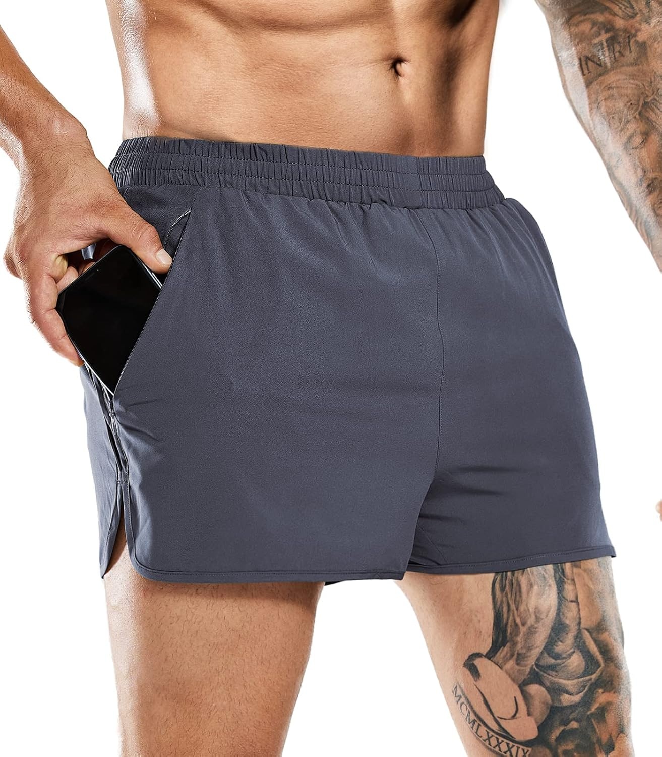 image:imageMIER Mens 3 Inches Quick Dry Running Shorts Liner Lightweight Water Resistant Athletic Workout Lined ShortsGray 3 Inch