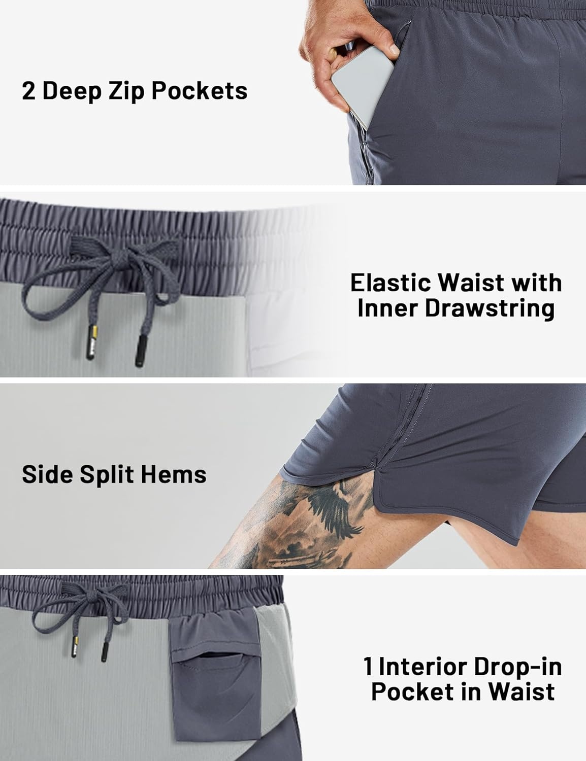 image:imageMIER Mens 3 Inches Quick Dry Running Shorts Liner Lightweight Water Resistant Athletic Workout Lined ShortsGray 3 Inch