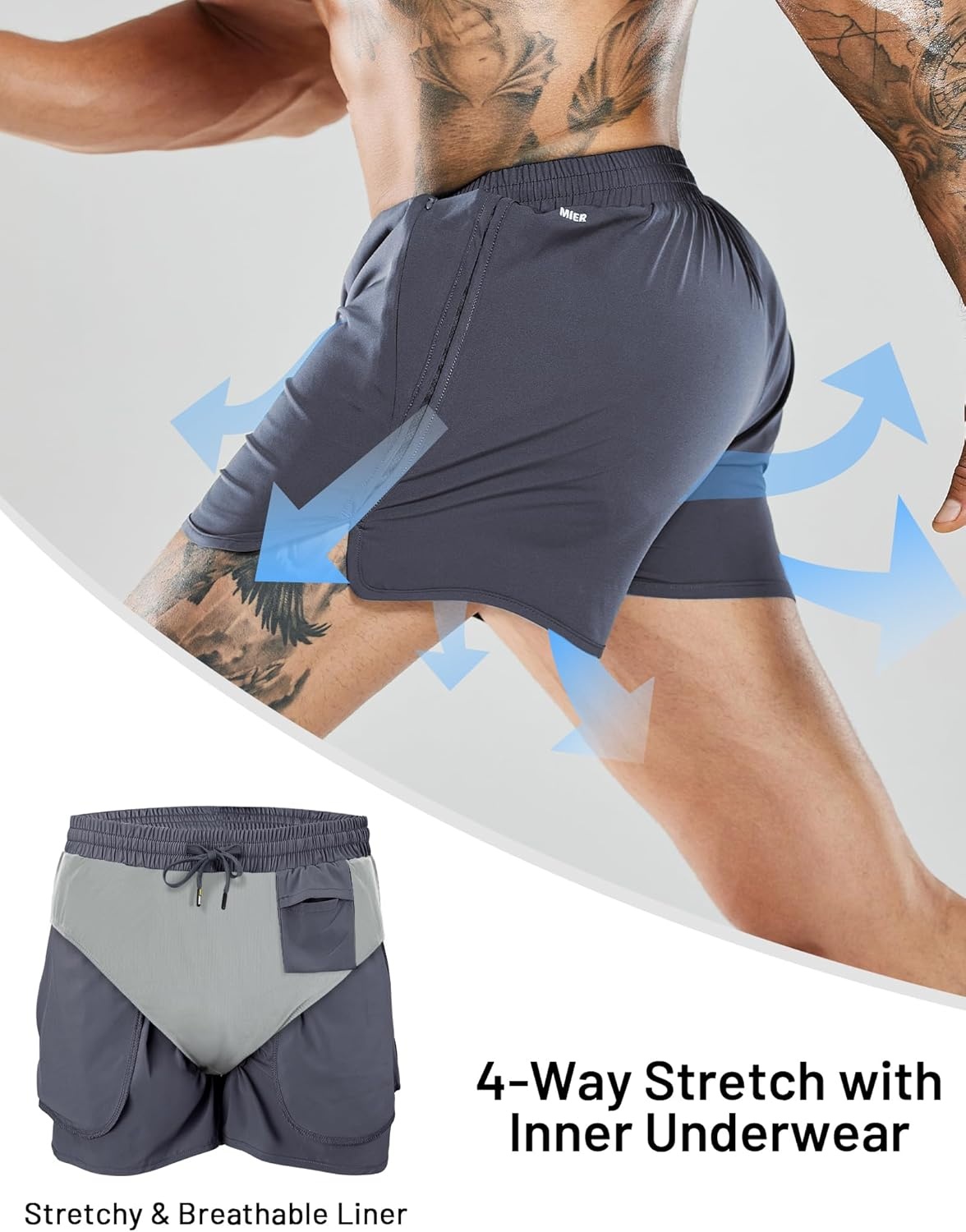 image:imageMIER Mens 3 Inches Quick Dry Running Shorts Liner Lightweight Water Resistant Athletic Workout Lined ShortsGray 3 Inch
