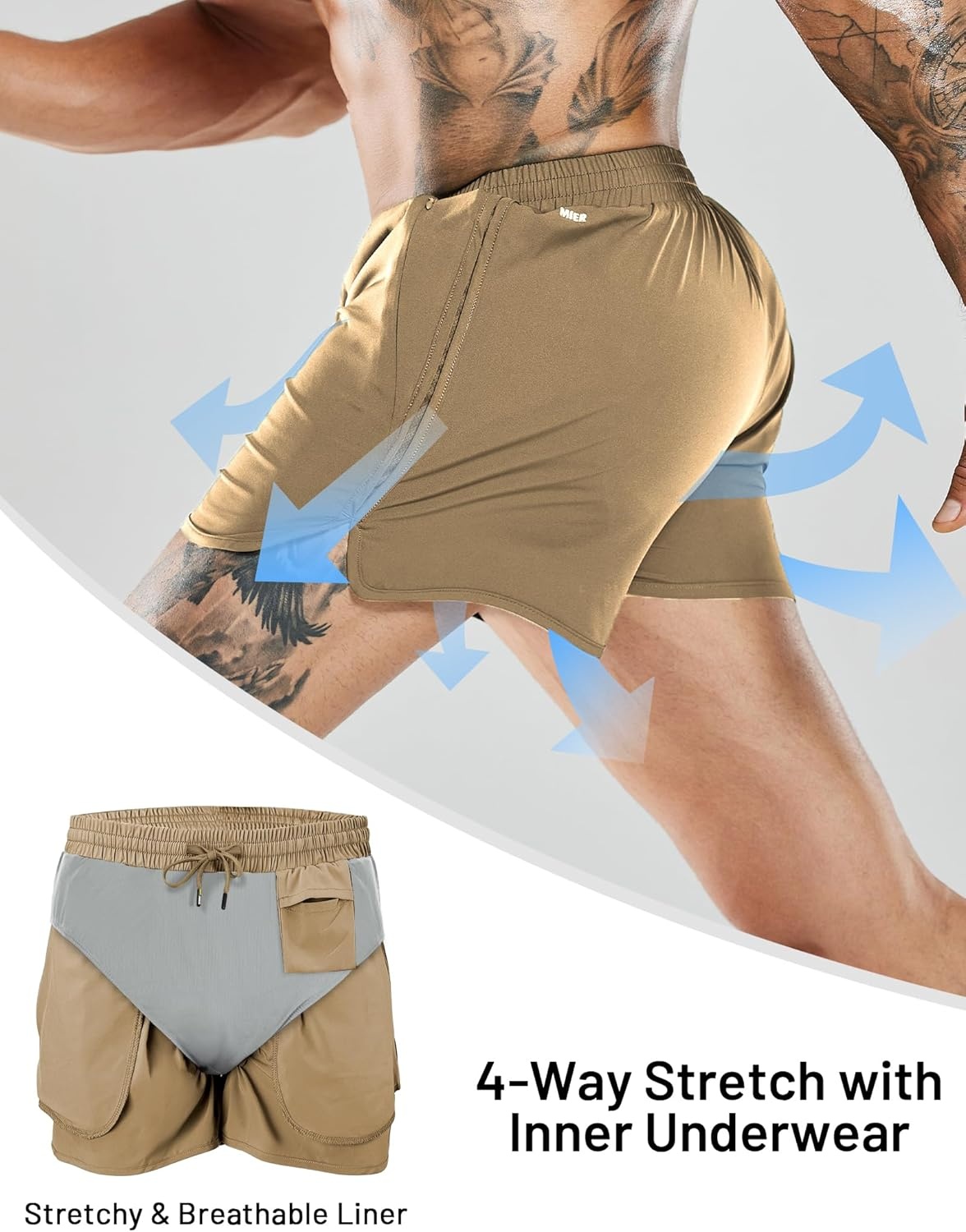 image:imageMIER Mens 3 Inches Quick Dry Running Shorts Liner Lightweight Water Resistant Athletic Workout Lined ShortsKhaki 3 Inch