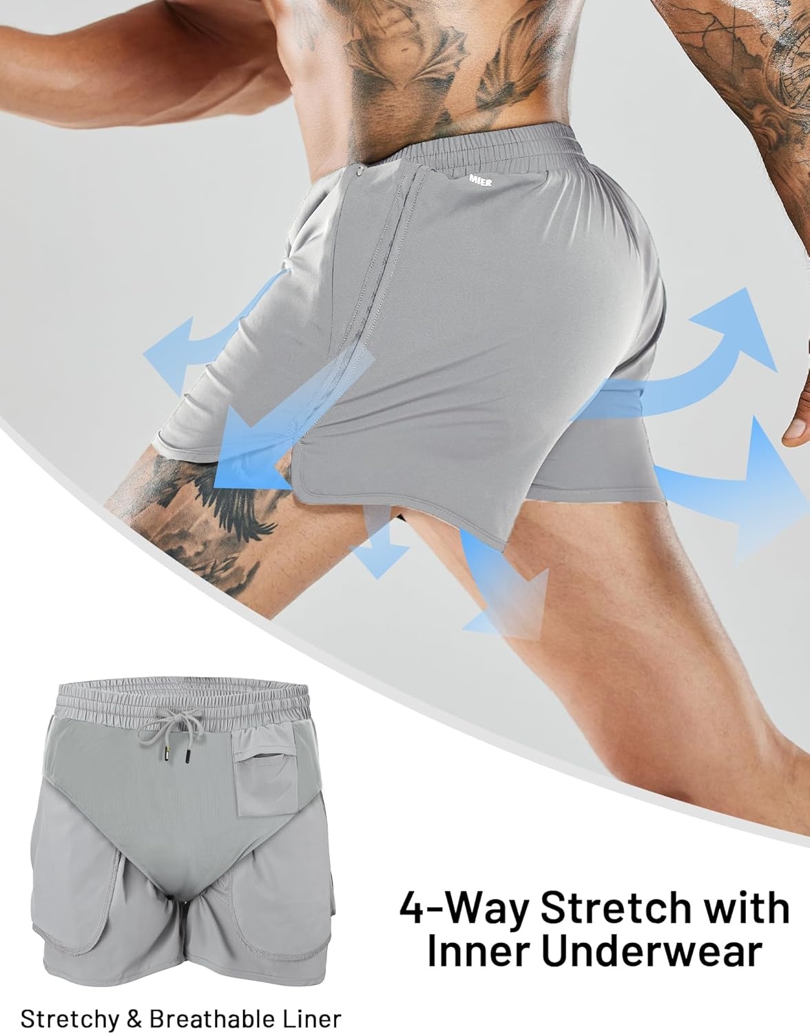 image:imageMIER Mens 3 Inches Quick Dry Running Shorts Liner Lightweight Water Resistant Athletic Workout Lined ShortsLight Grey 3 Inch