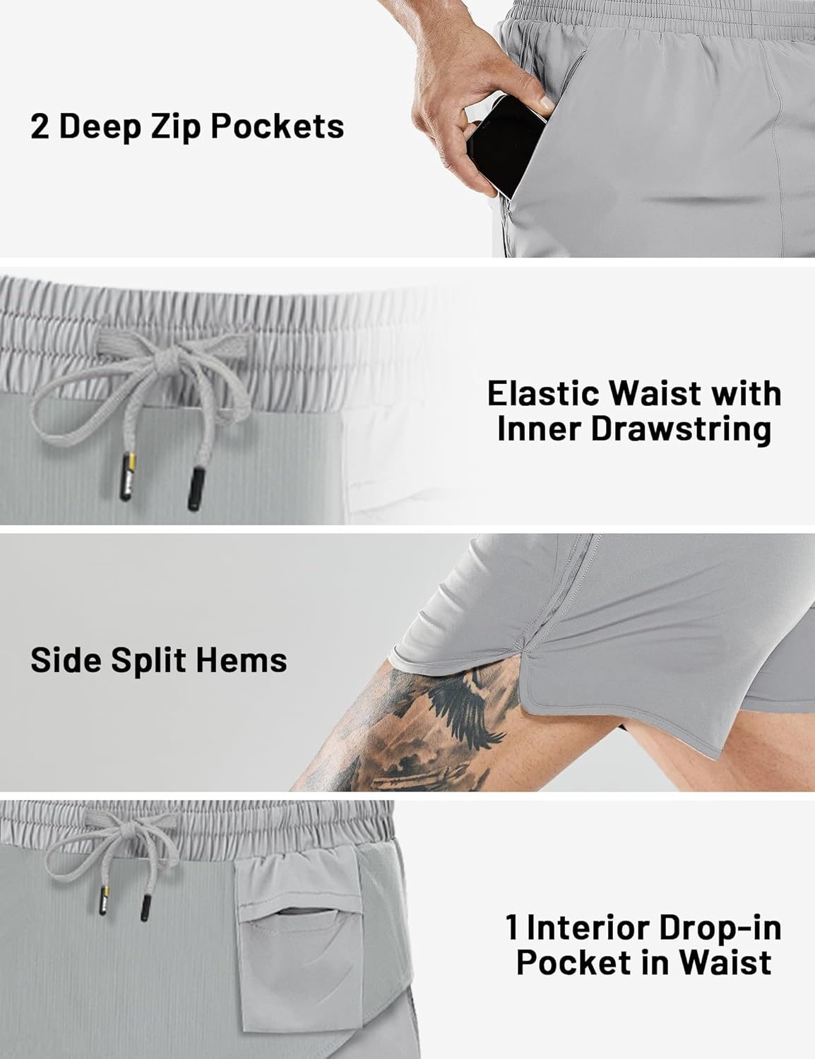 image:imageMIER Mens 3 Inches Quick Dry Running Shorts Liner Lightweight Water Resistant Athletic Workout Lined ShortsLight Grey 3 Inch