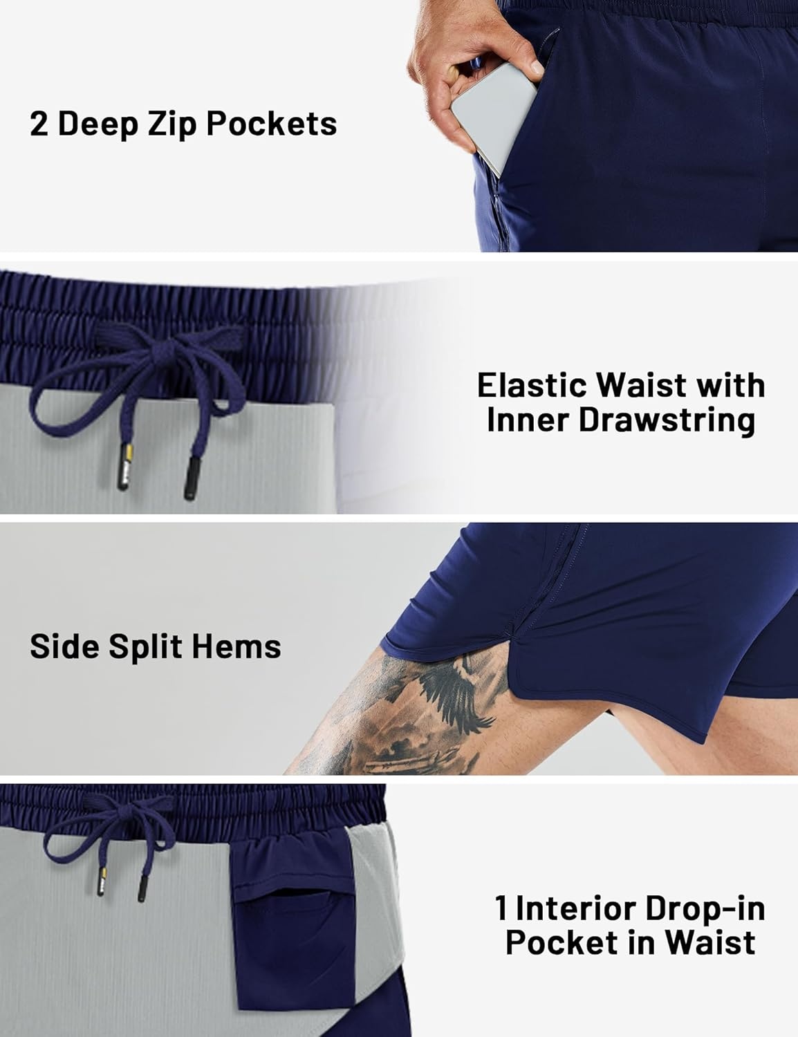 image:imageMIER Mens 3 Inches Quick Dry Running Shorts Liner Lightweight Water Resistant Athletic Workout Lined ShortsNavy 3 Inch