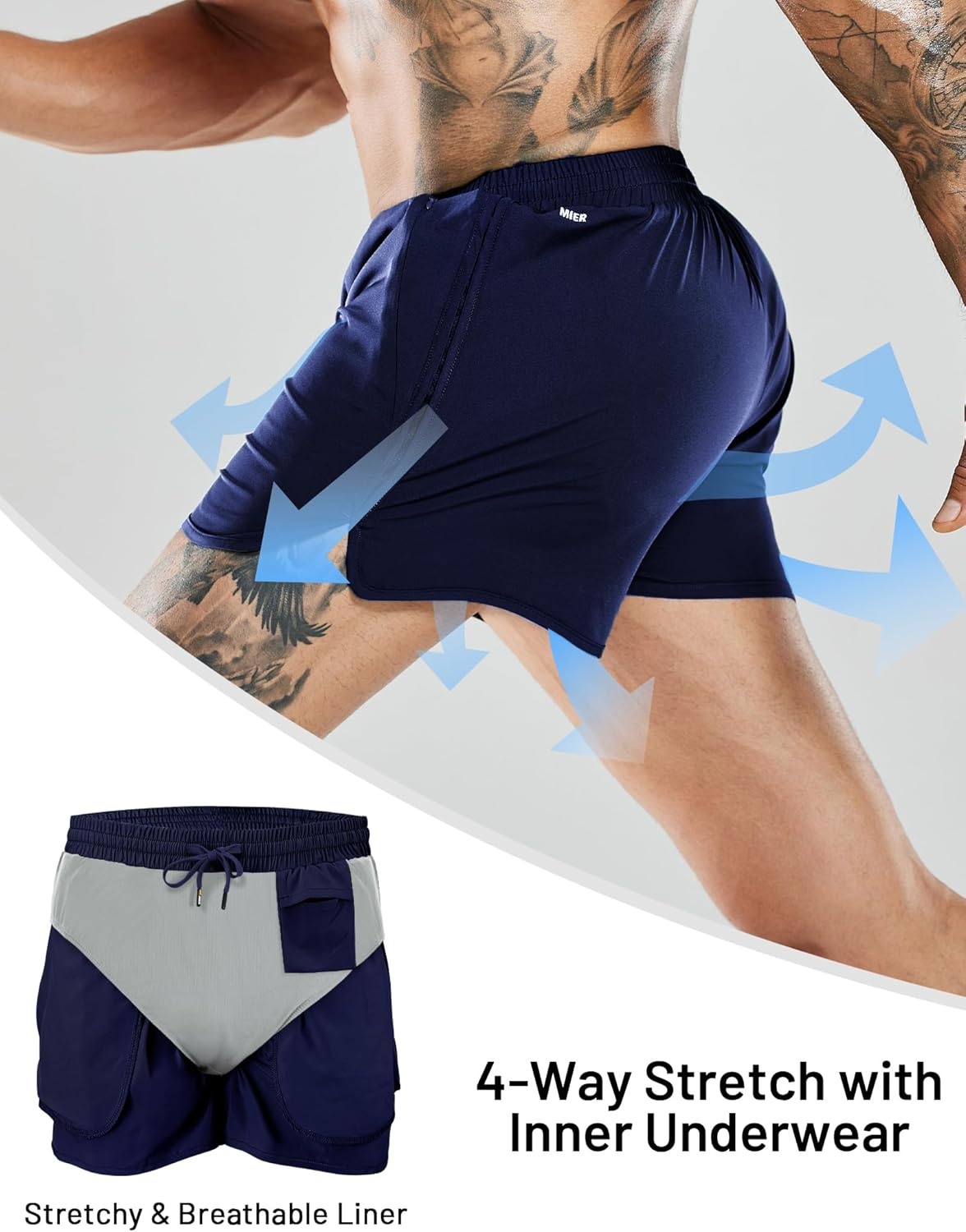 image:imageMIER Mens 3 Inches Quick Dry Running Shorts Liner Lightweight Water Resistant Athletic Workout Lined ShortsNavy 3 Inch