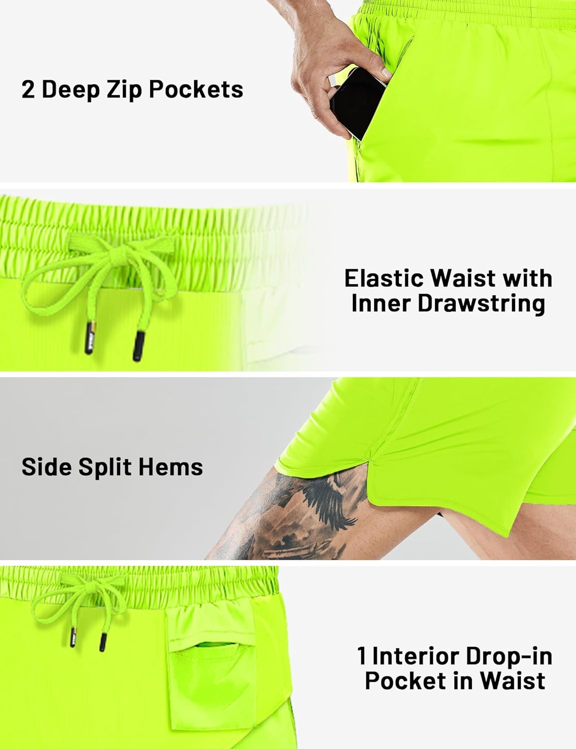 image:imageMIER Mens 3 Inches Quick Dry Running Shorts Liner Lightweight Water Resistant Athletic Workout Lined ShortsNeon Green